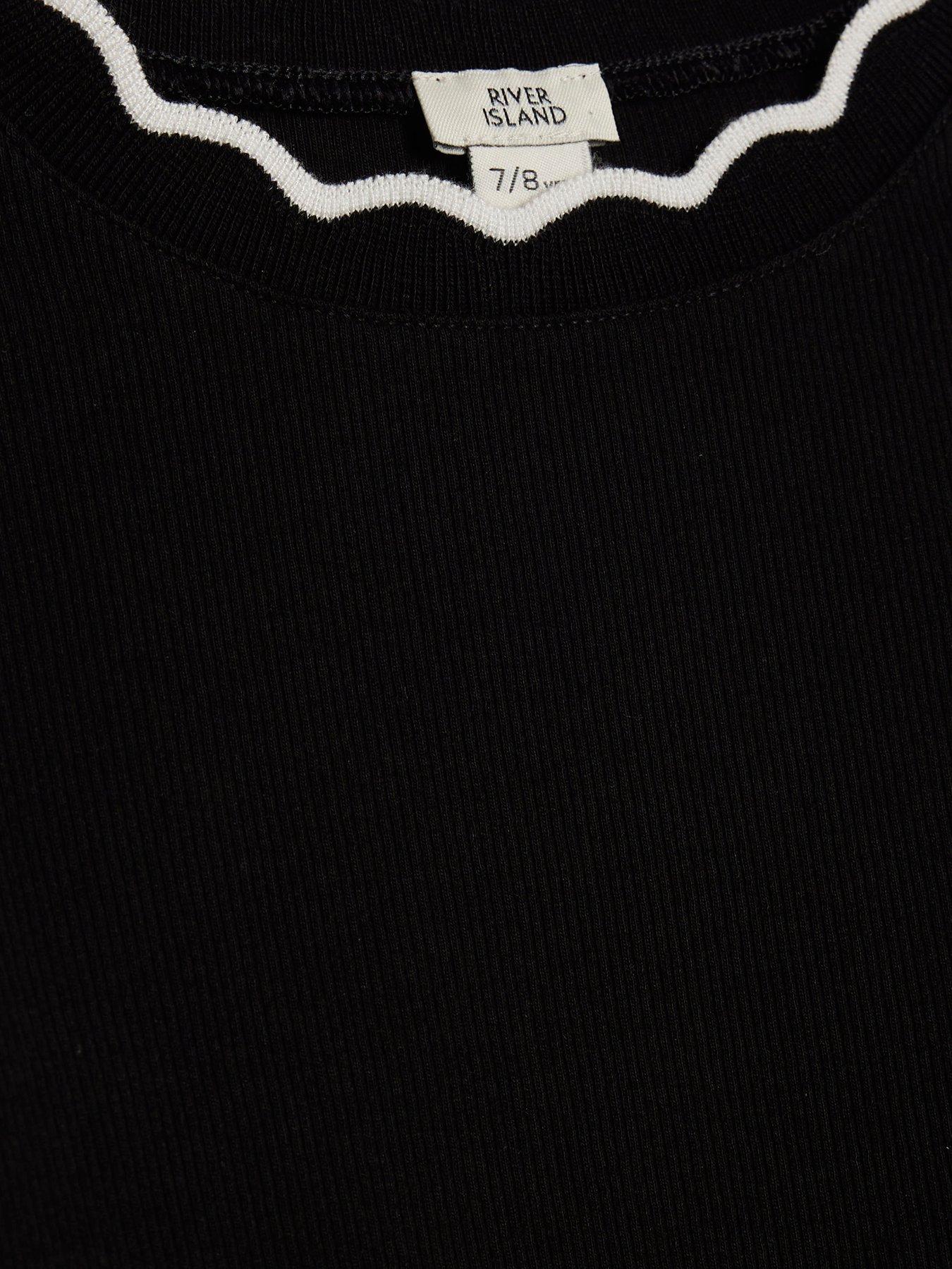 image of river-island-older-girls-scallop-trim-long-sleeved-top-black