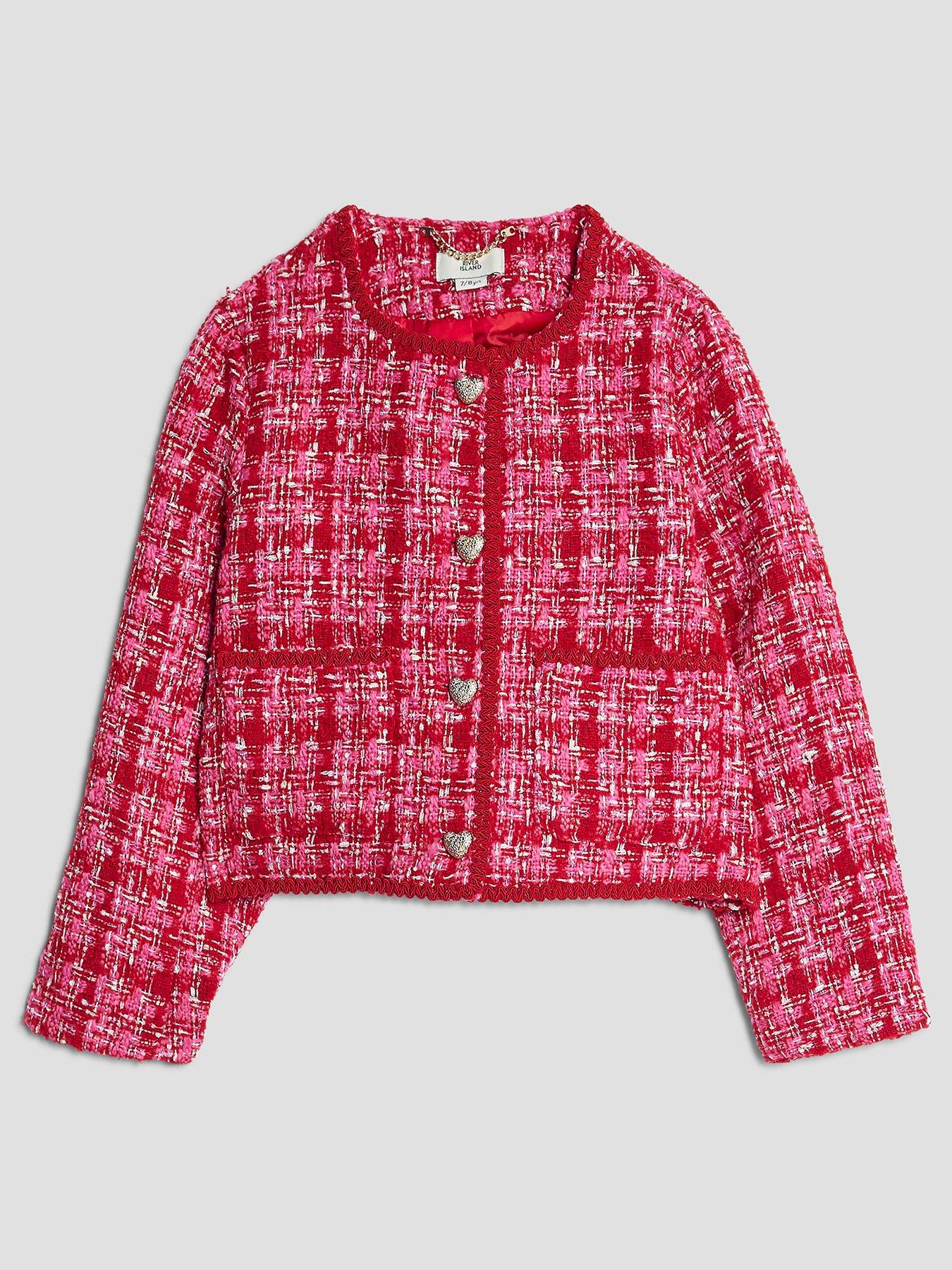 stillFront image of river-island-older-girls-boucle-heart-collarless-jacket-red