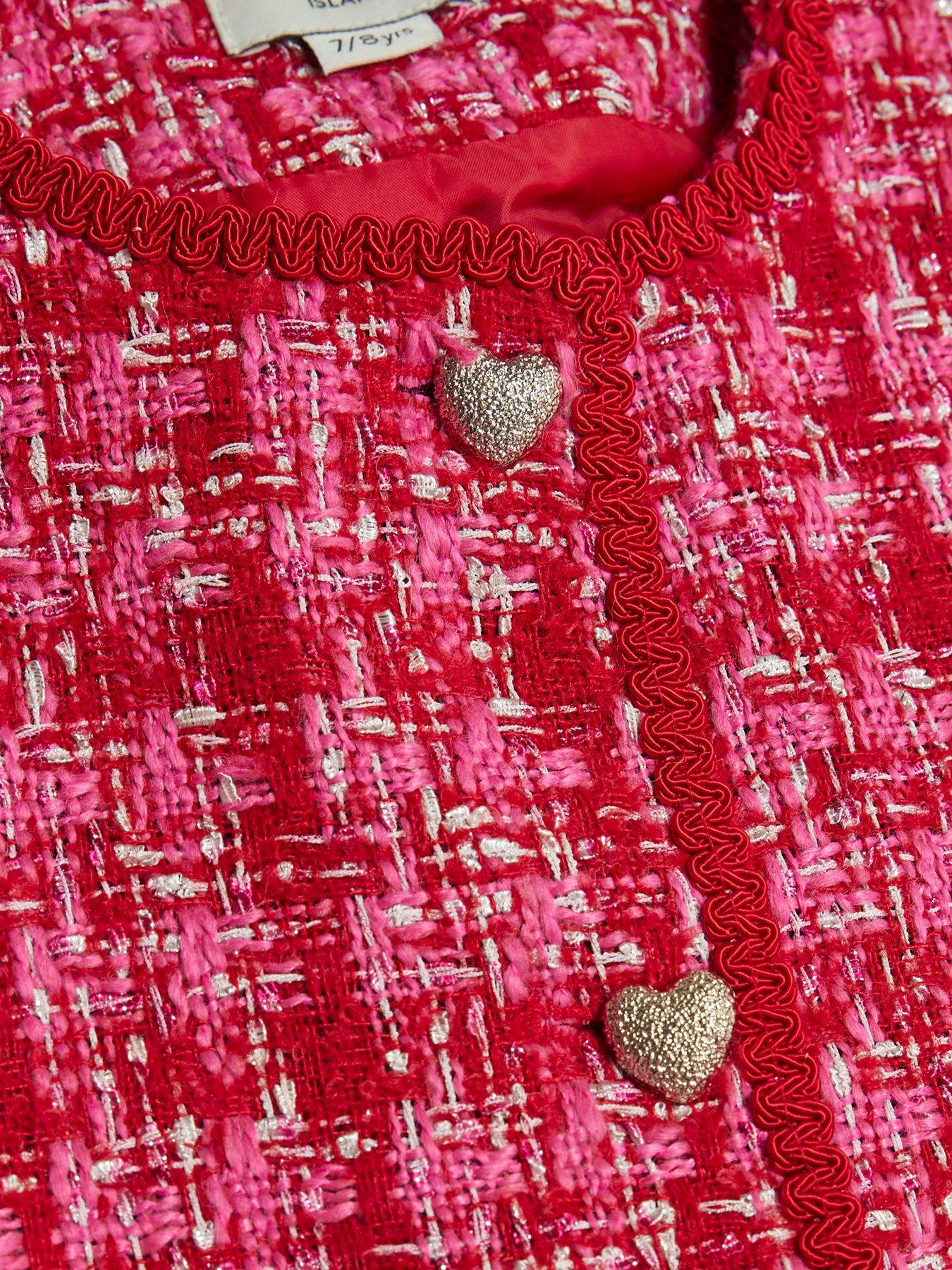  image of river-island-older-girls-boucle-heart-collarless-jacket-red