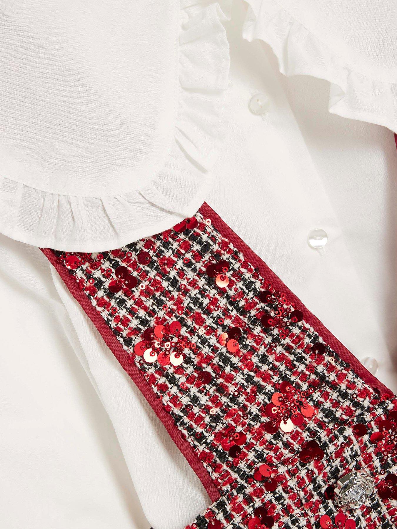  image of river-island-older-girls-boucle-pinafore-shirt-dress-red