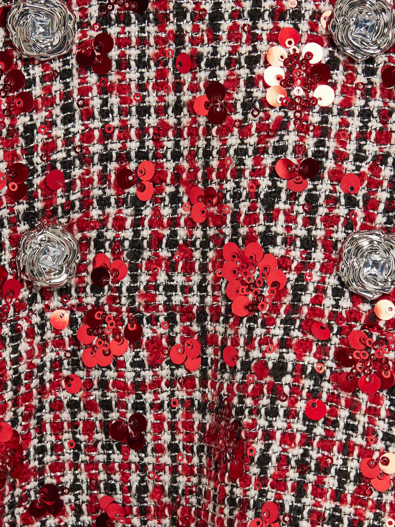  image of river-island-older-girls-boucle-pinafore-shirt-dress-red