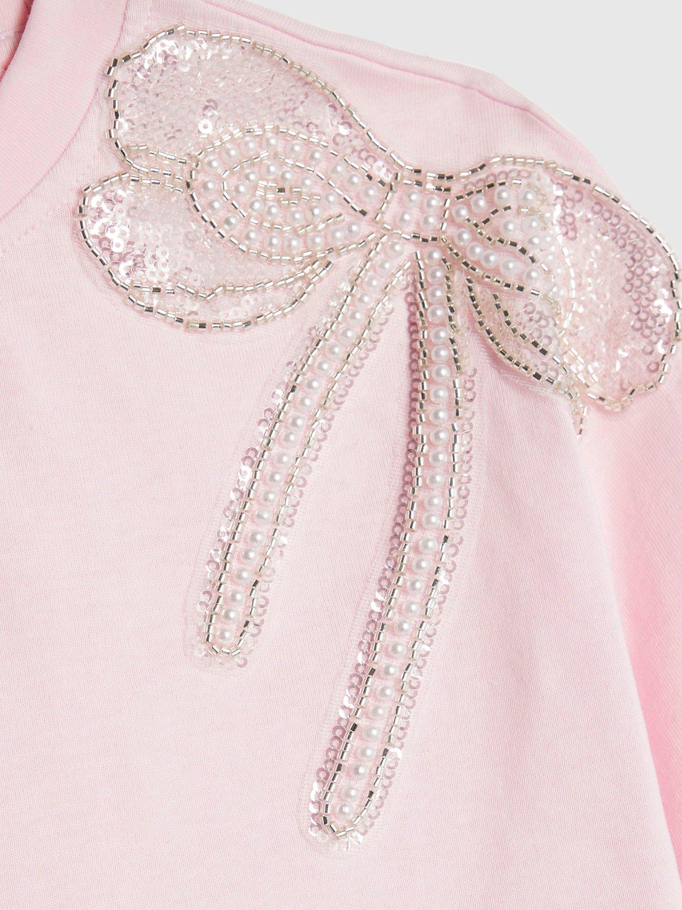  image of river-island-older-girls-embellished-bow-top-pink