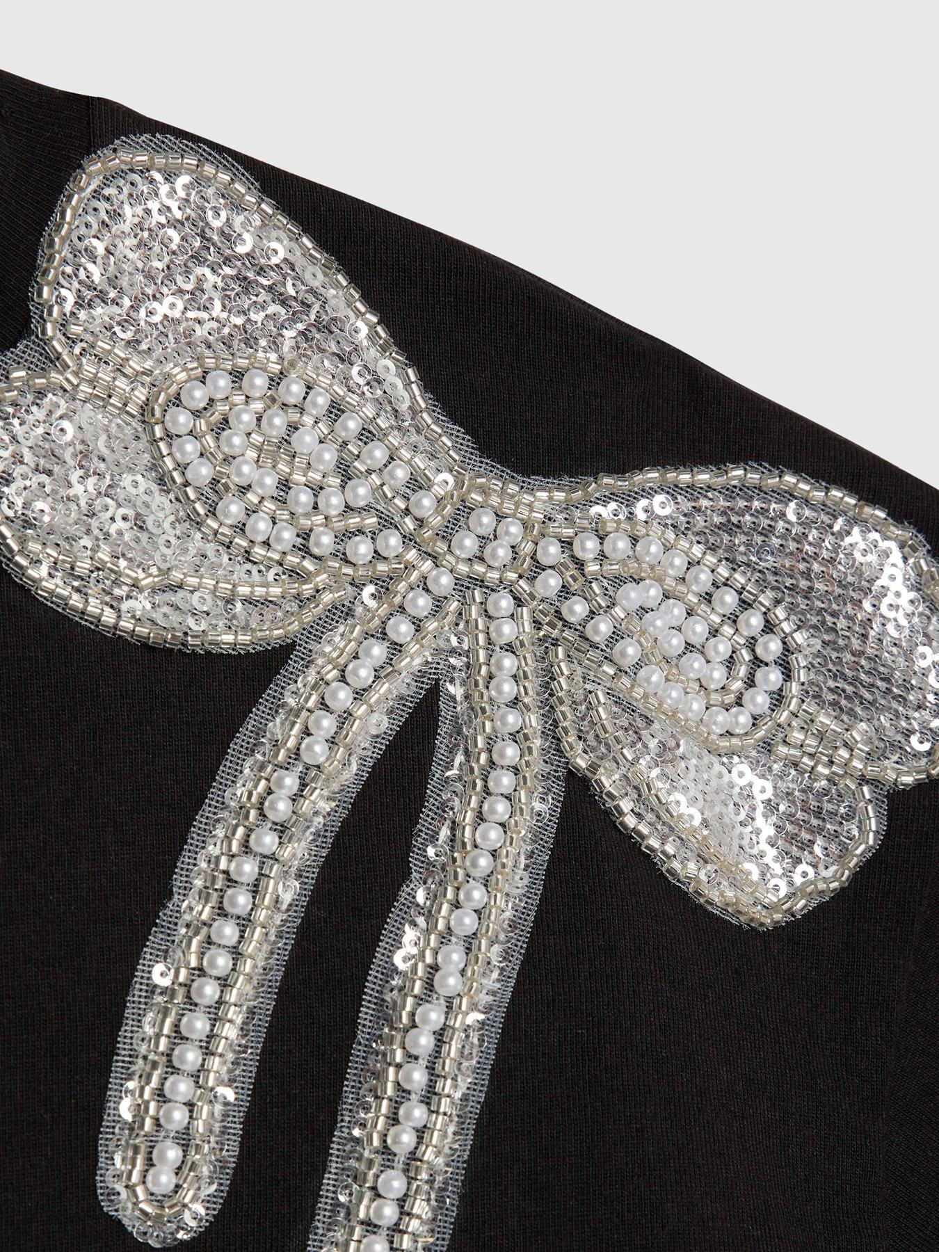  image of river-island-older-girls-embellished-bow-top-black