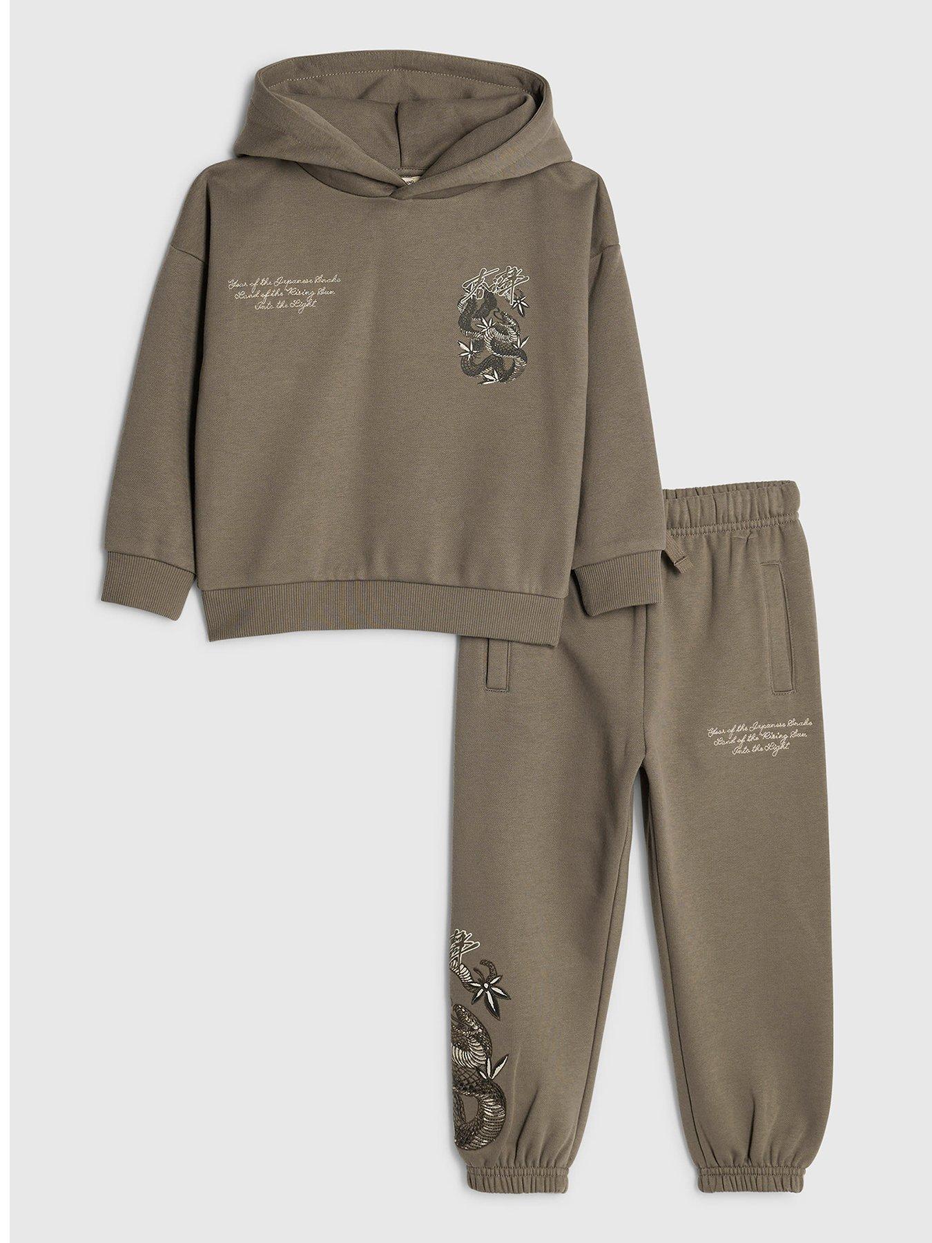 front image of river-island-mini-boys-back-print-japanese-hoodie-set-brown