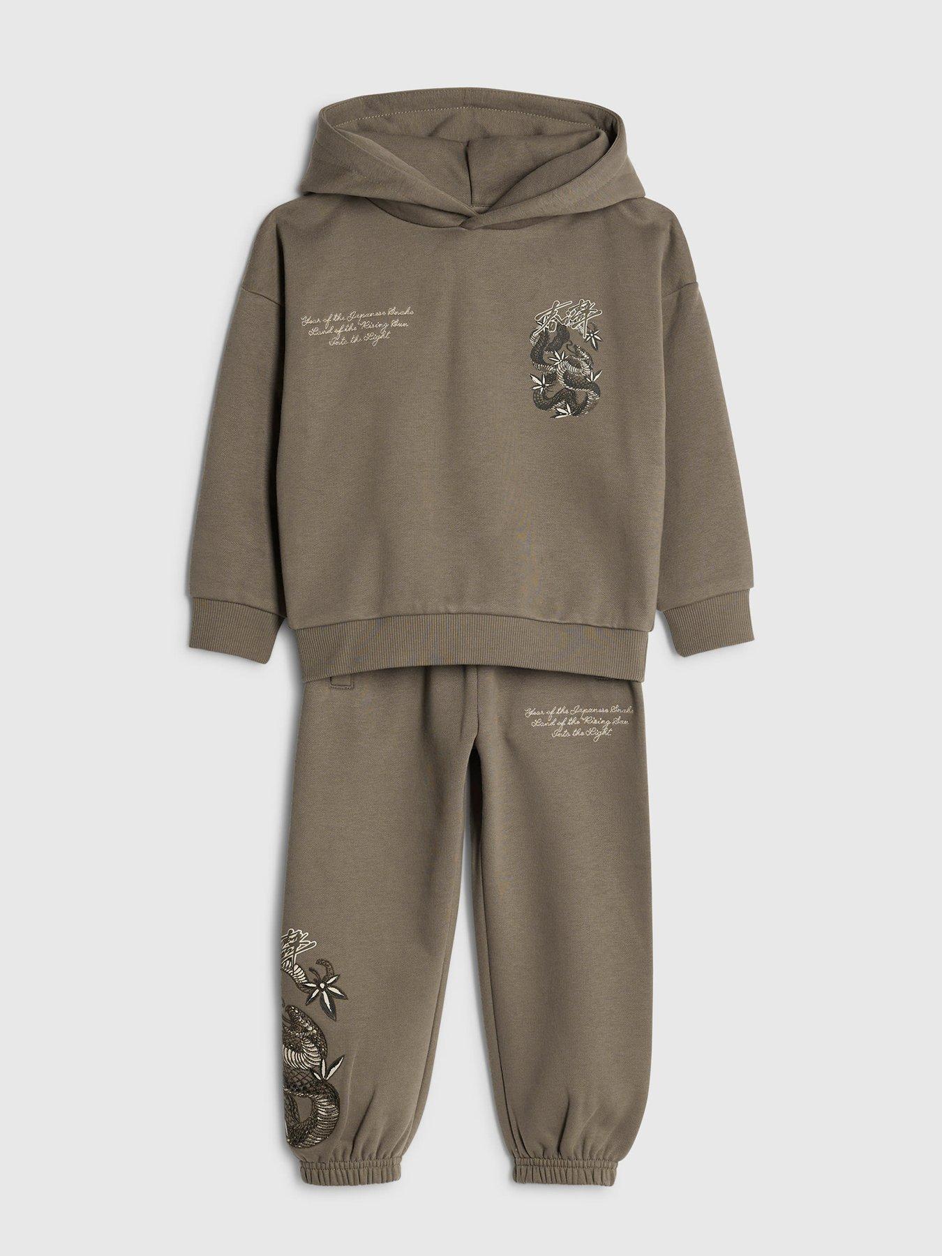  image of river-island-mini-boys-back-print-japanese-hoodie-set-brown