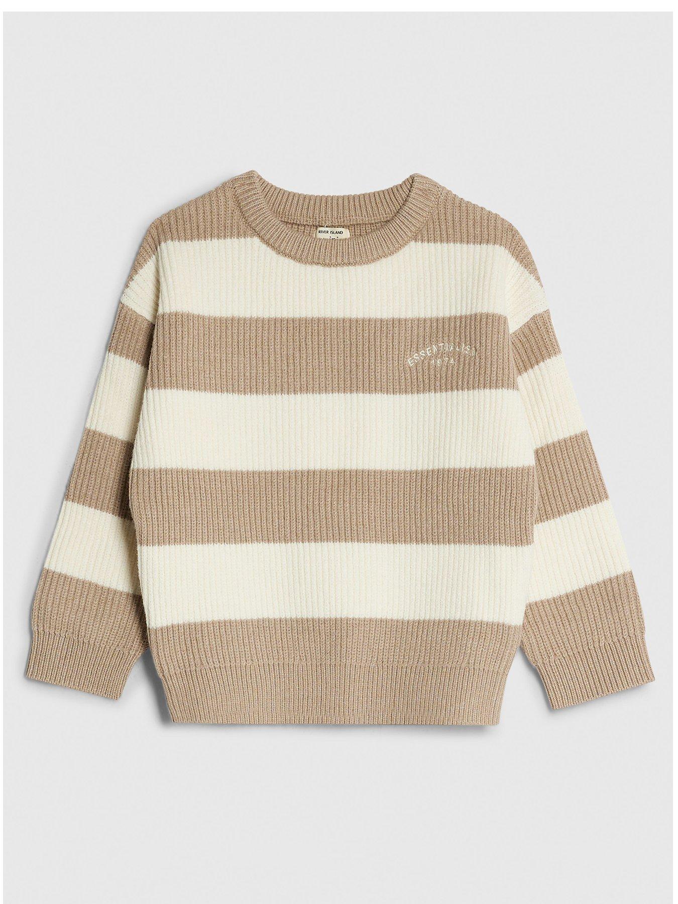 Image 1 of 4 of River Island Mini Boys Ribbed Stripe Jumper - Beige