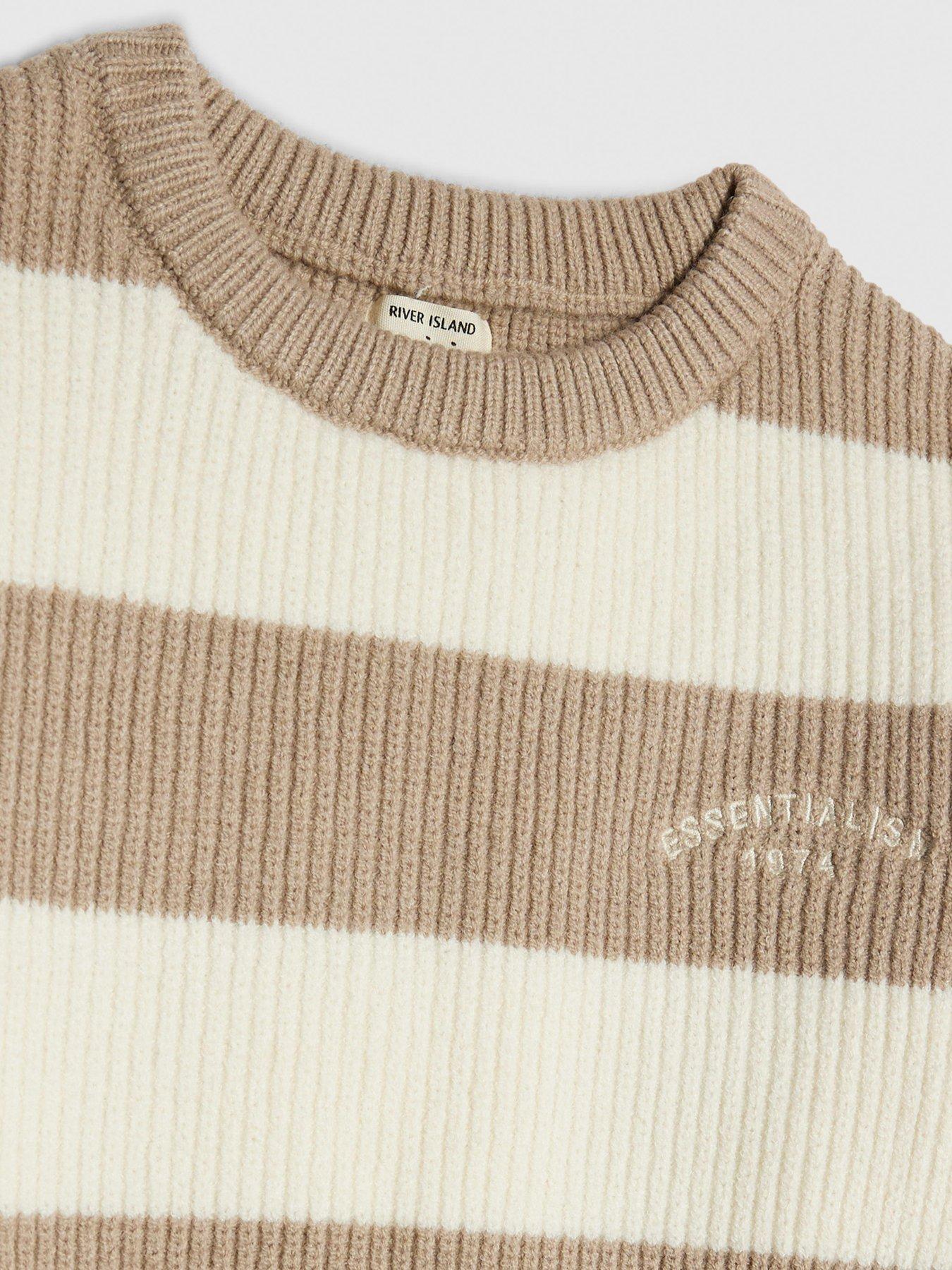 Image 4 of 4 of River Island Mini Boys Ribbed Stripe Jumper - Beige