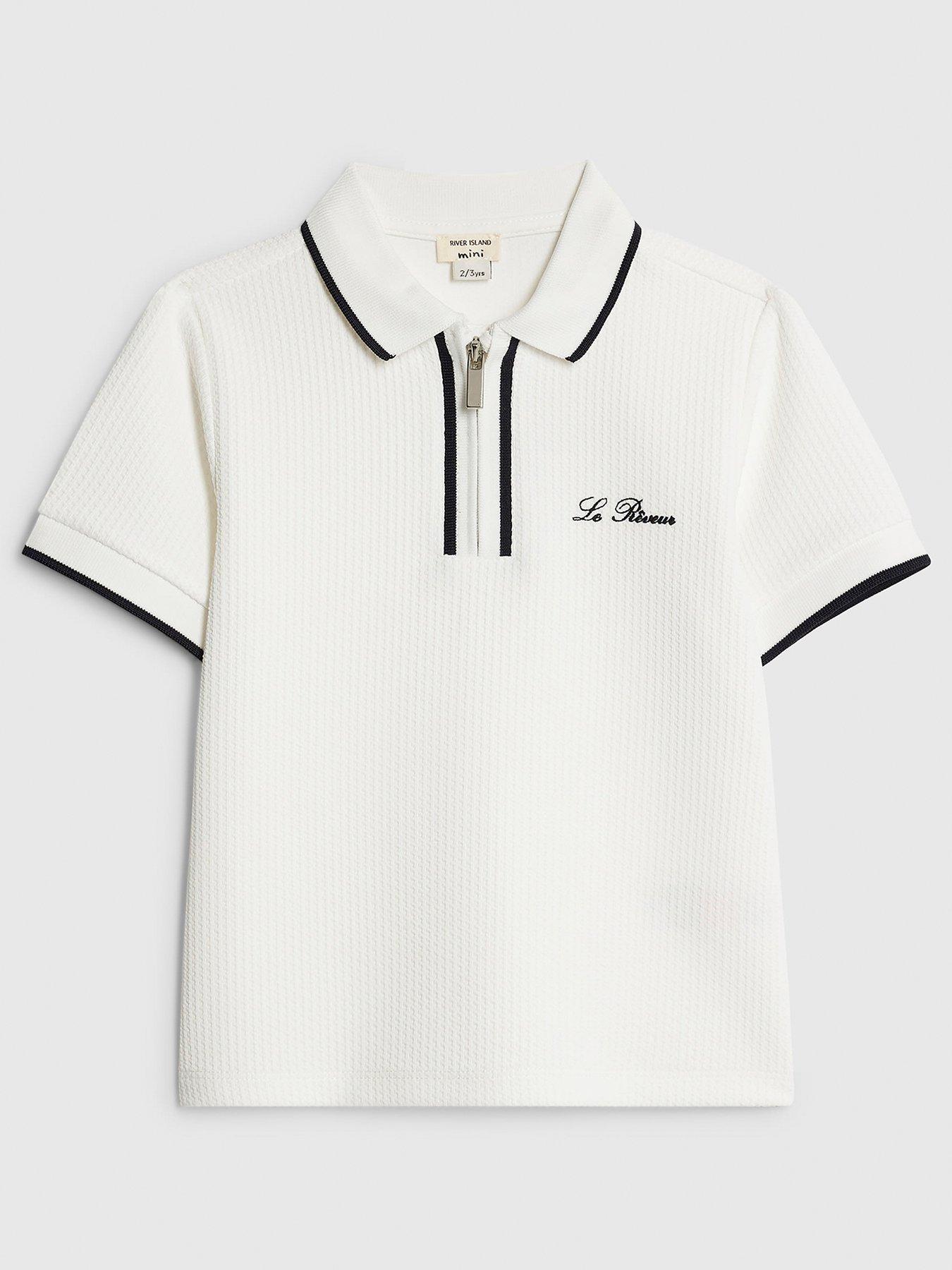 River Island Mini Boys Textured Polo Shirt - White