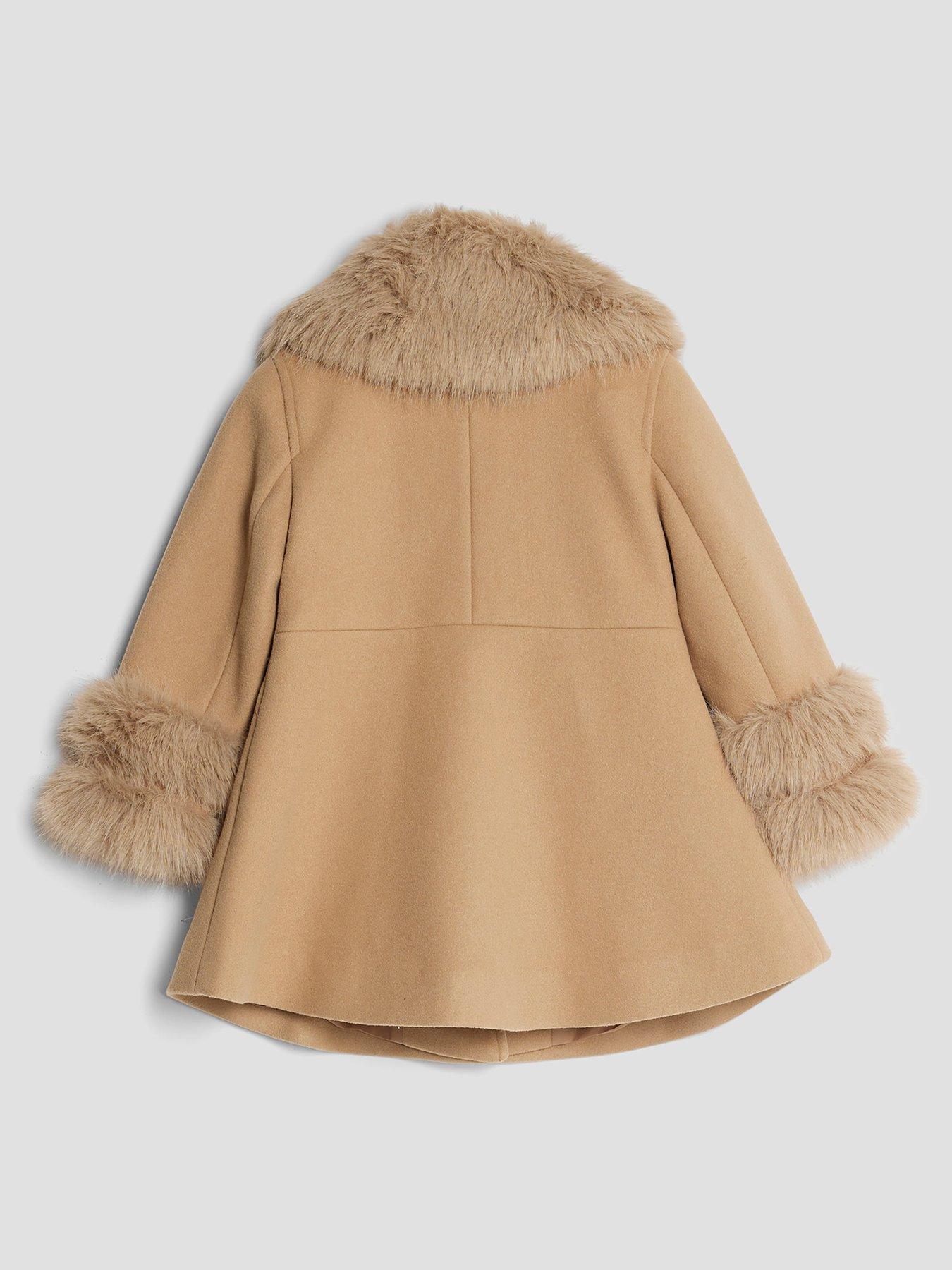  image of river-island-mini-girls-longline-faux-fur-heart-coat-beige