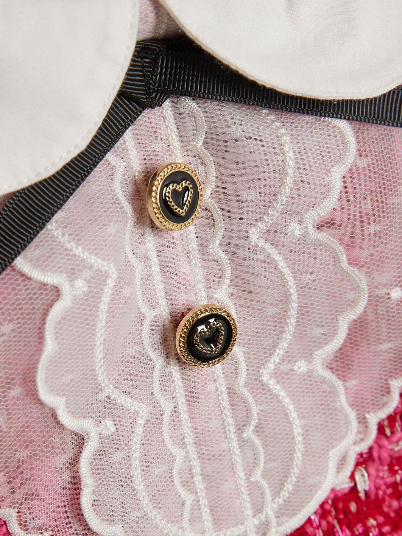 Image 3 of 4 of River Island Mini Girls Velvet Boucle Bow Dress - Red