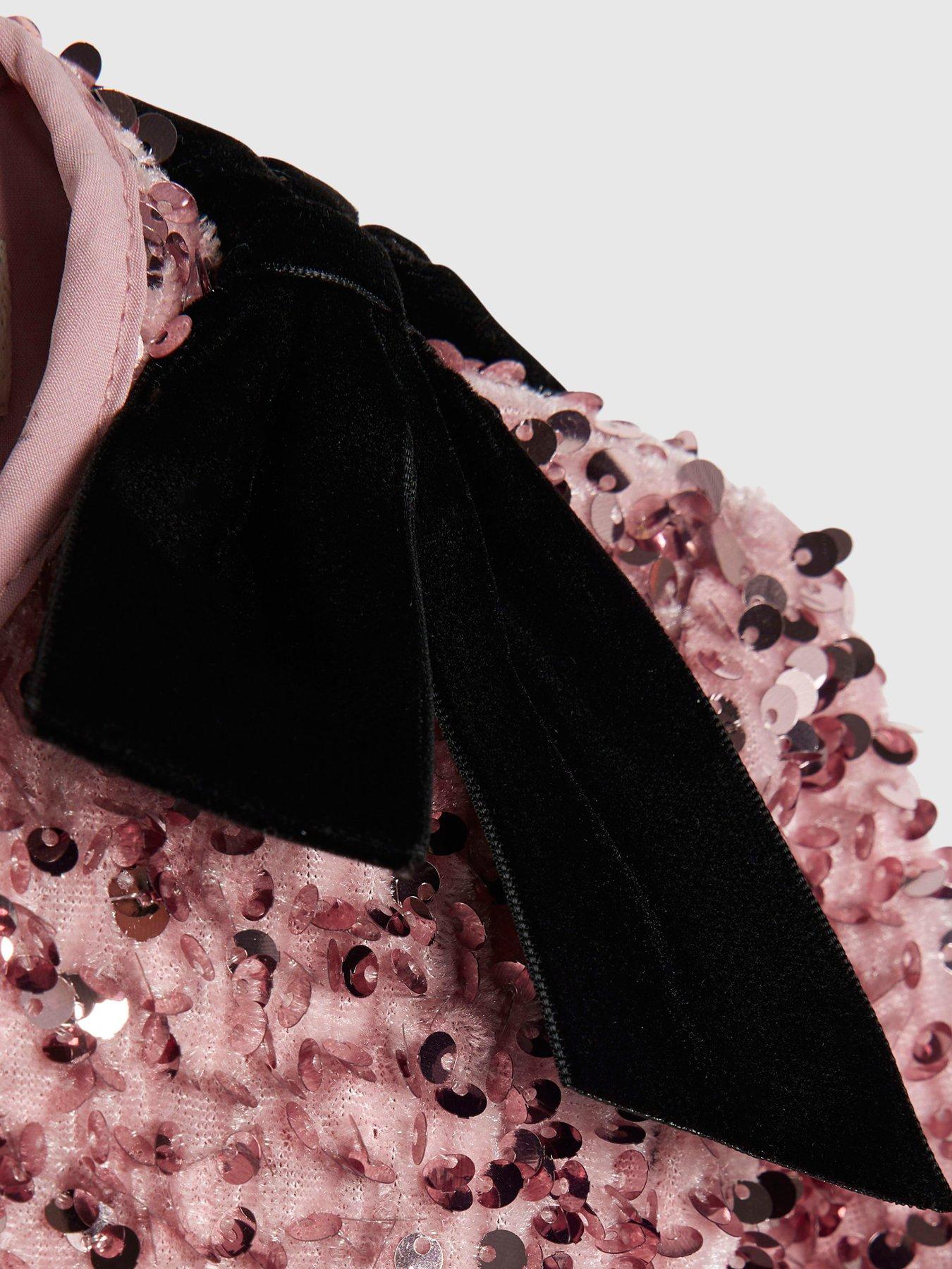  image of river-island-older-girls-sequin-bow-long-sleeved-skirt-set-pink