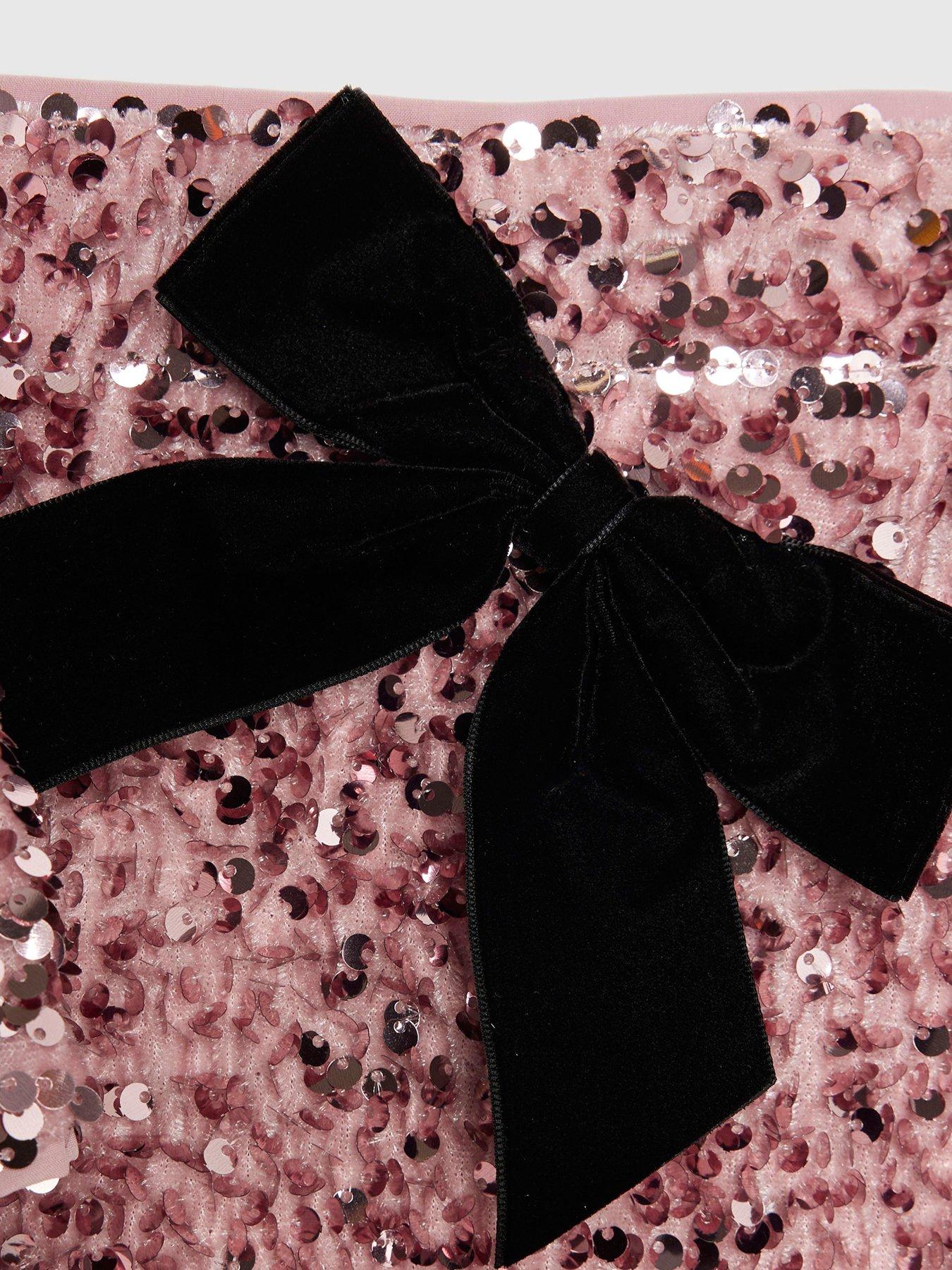  image of river-island-older-girls-sequin-bow-long-sleeved-skirt-set-pink