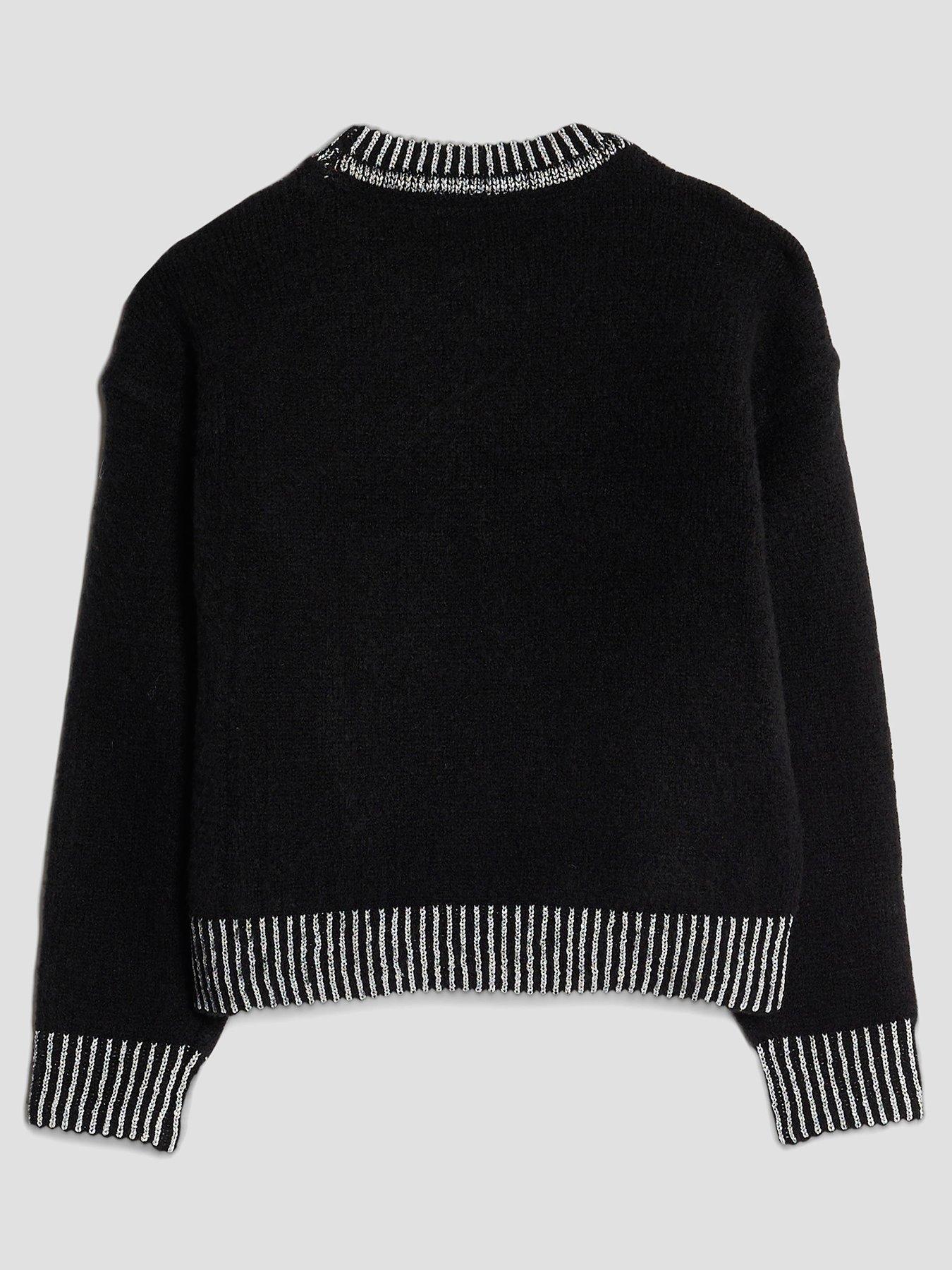 Image 3 of 6 of River Island Older Girls Nephthys Sequin Lips Christmas Jumper - Black