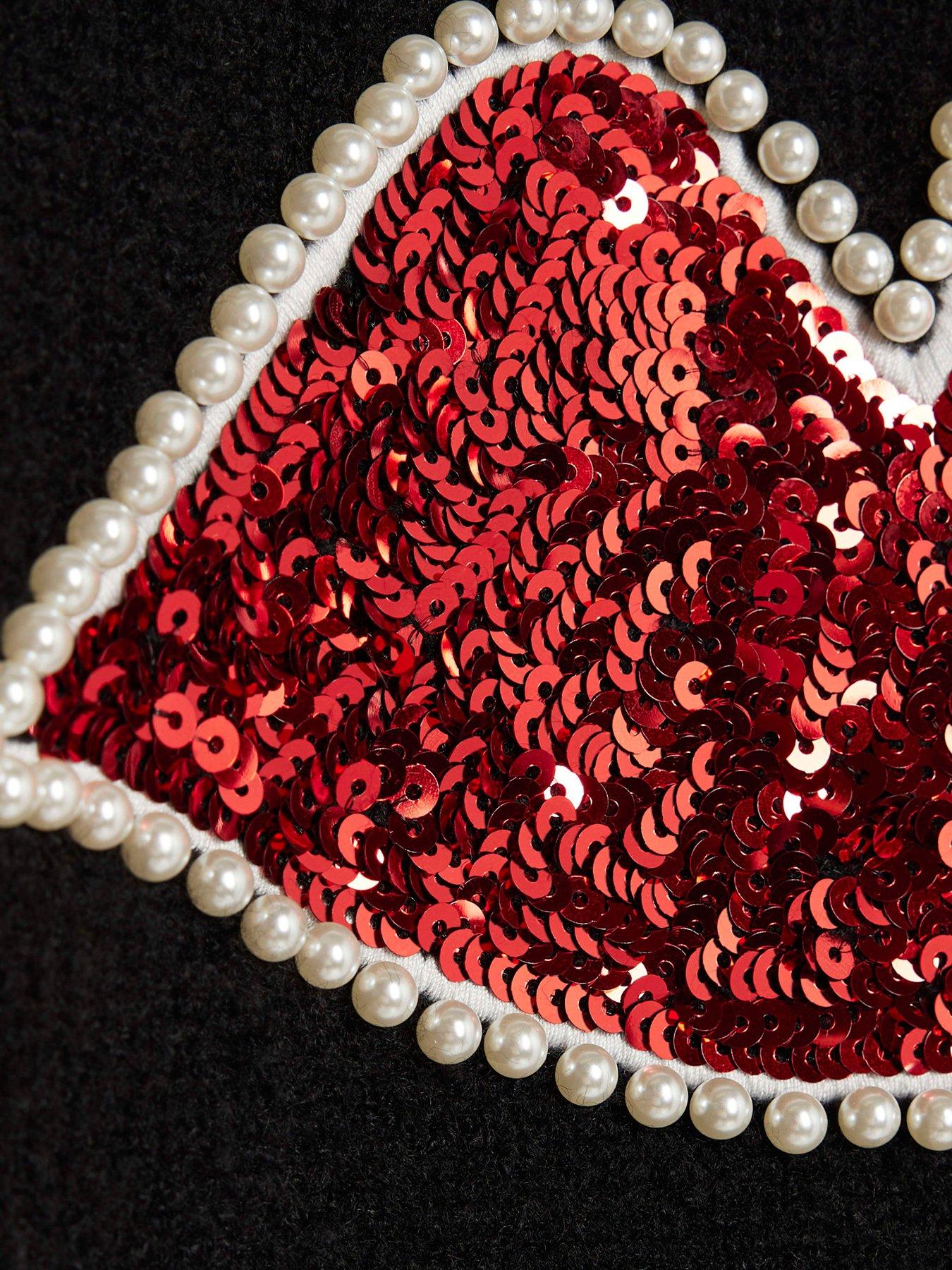 Image 5 of 6 of River Island Older Girls Nephthys Sequin Lips Christmas Jumper - Black