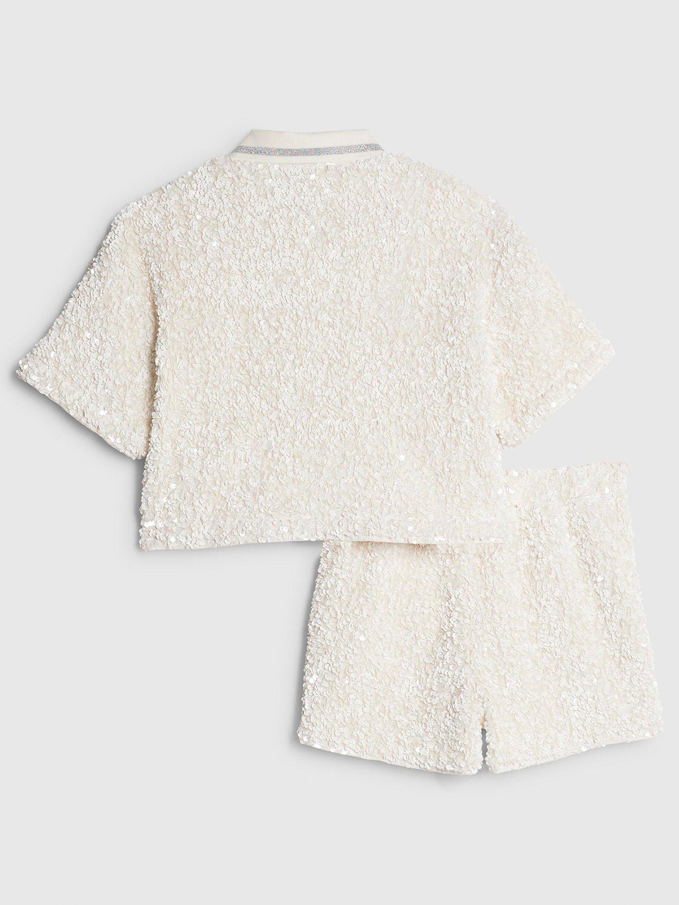  image of river-island-older-girls-sequin-polo-top-and-skort-set-cream