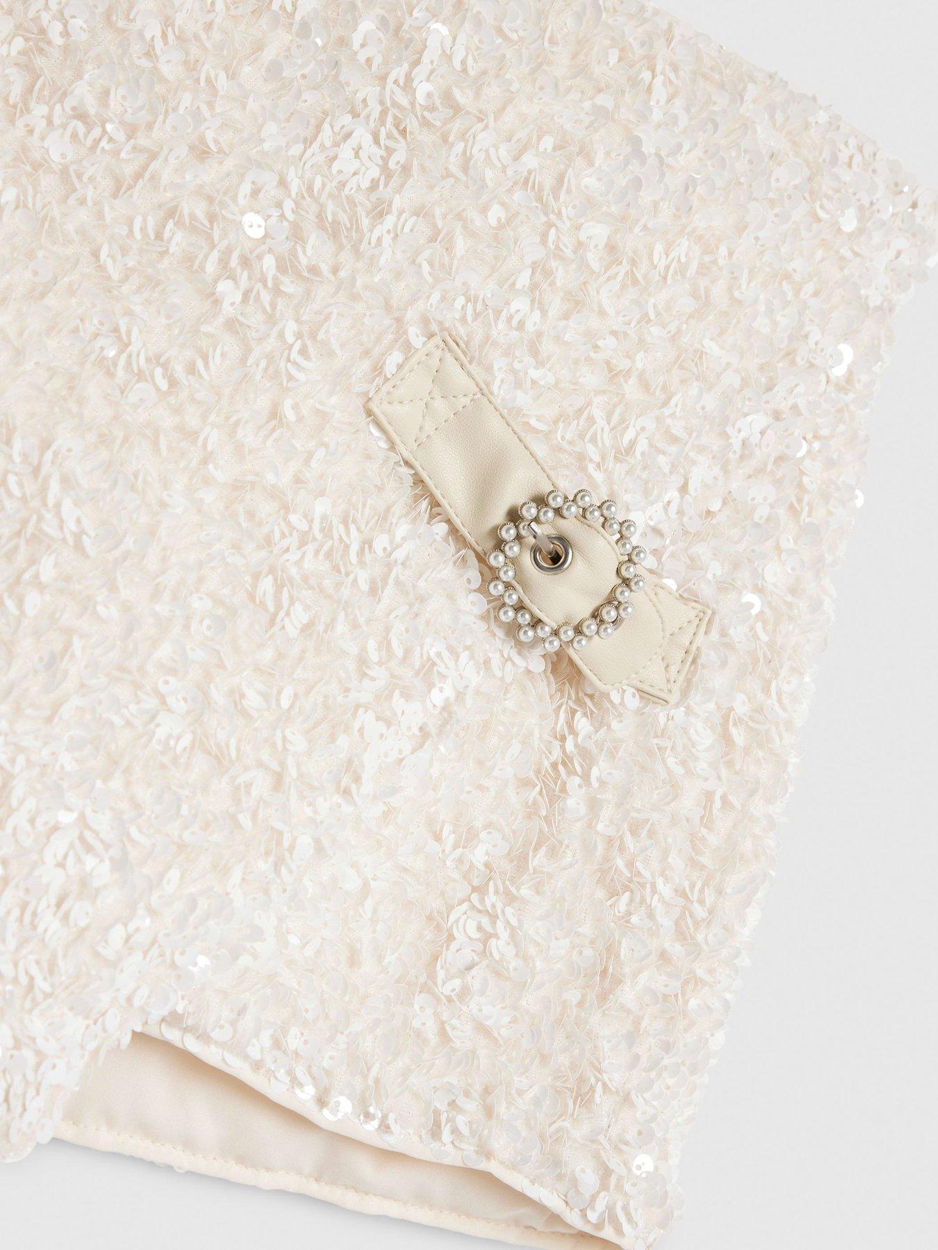  image of river-island-older-girls-sequin-polo-top-and-skort-set-cream