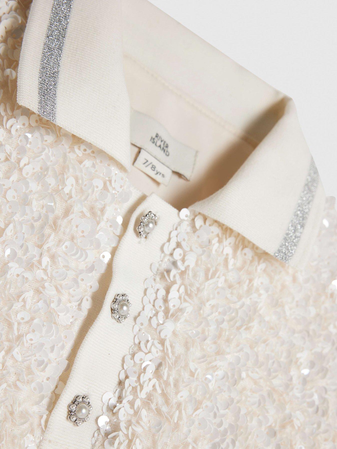  image of river-island-older-girls-sequin-polo-top-and-skort-set-cream