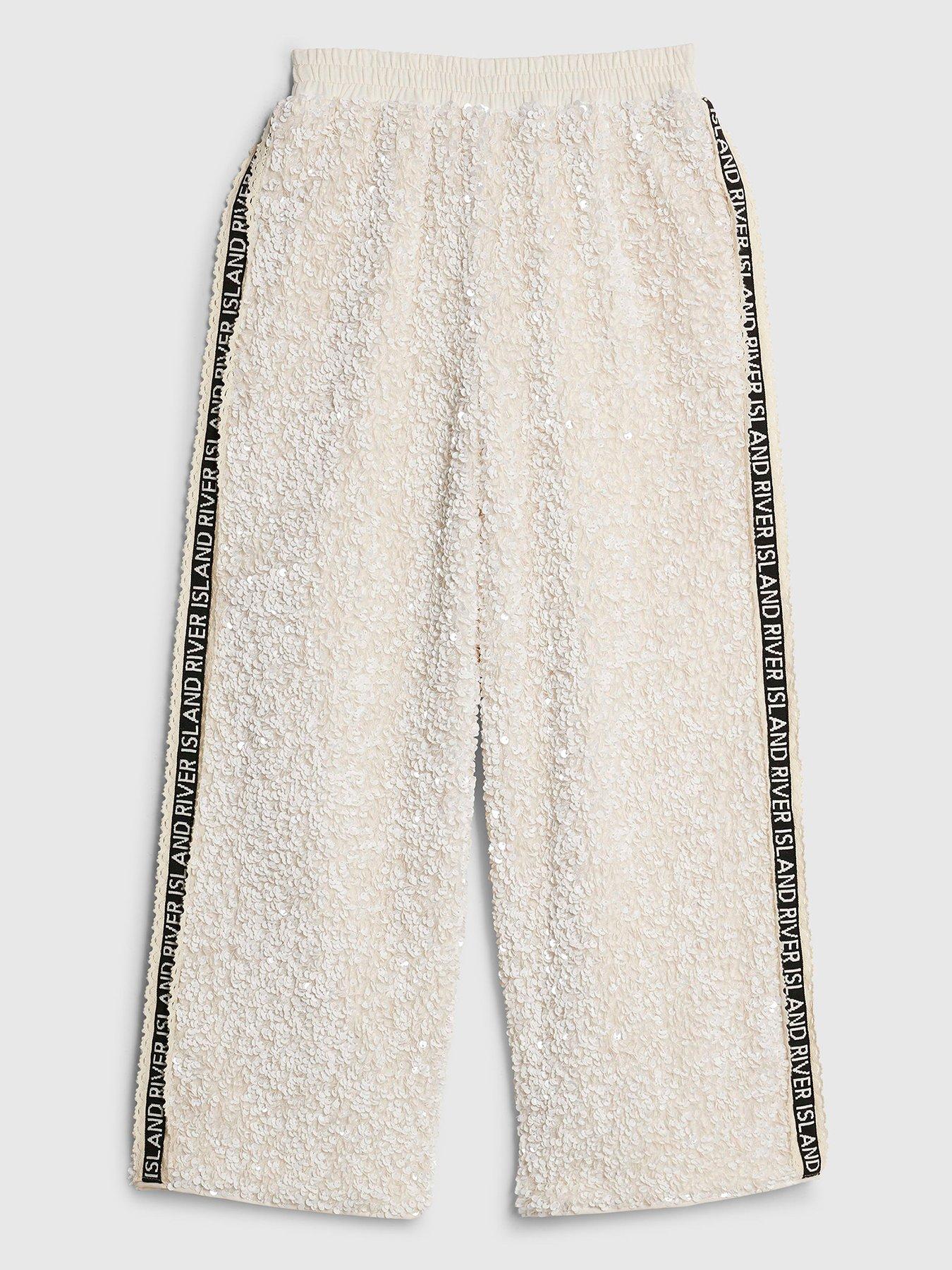 River Island Older Girls Sequin Side Taped Trousers - Cream