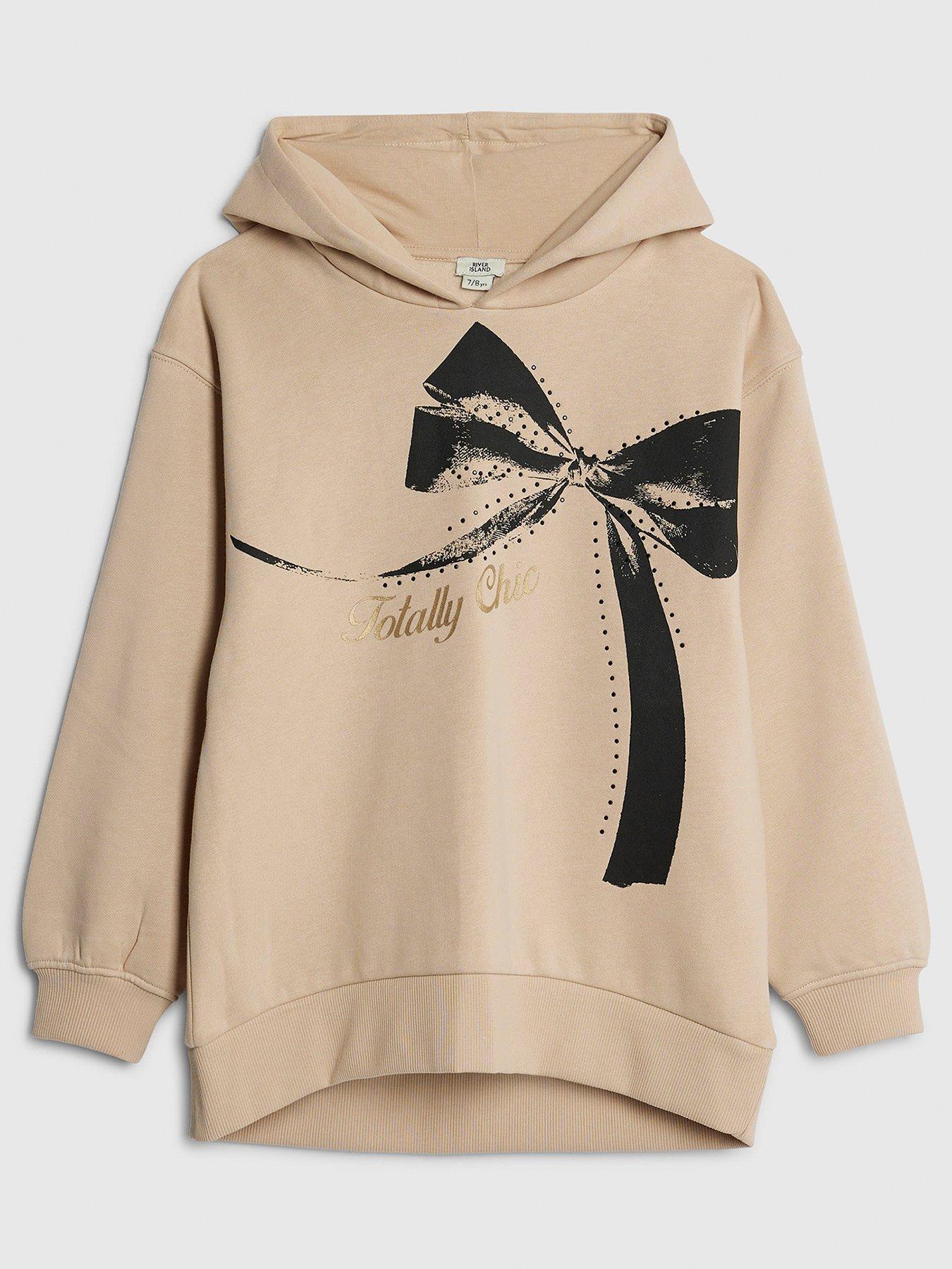 River Island Older Girls Hooded Longline Sweat Set - Beige