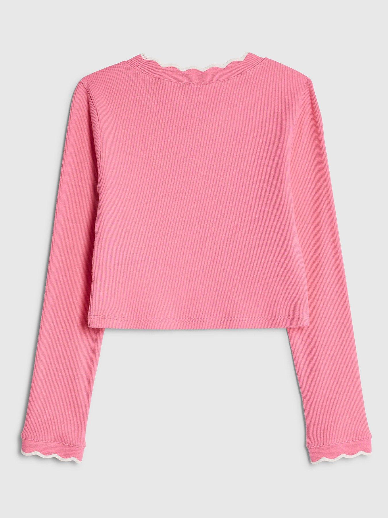  image of river-island-older-girls-scallop-trim-long-sleeved-top-pink