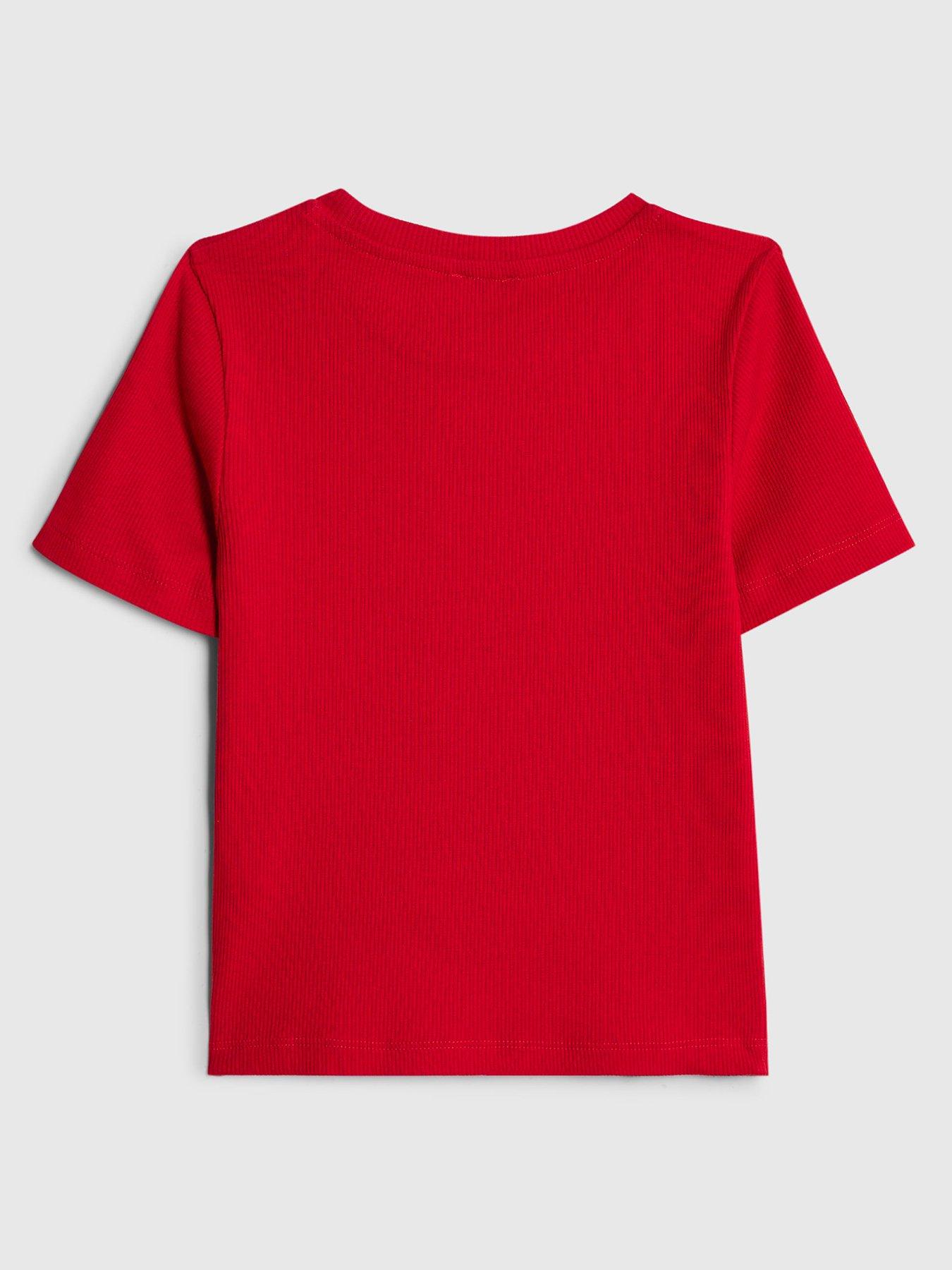back image of river-island-older-girls-ribbed-pearl-bow-t-shirt-red