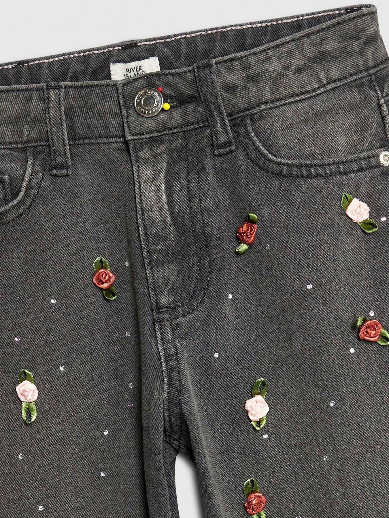 Image 4 of 4 of River Island Older Girls Rose Wide Leg Jeans - Black