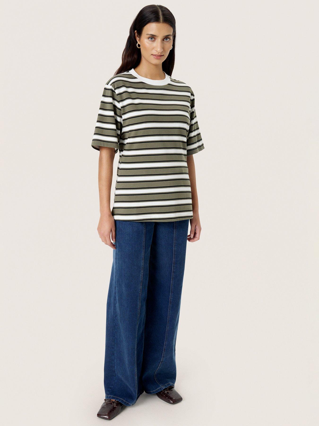 front image of soaked-in-luxury-slneo-coreen-striped-t-shirt-green