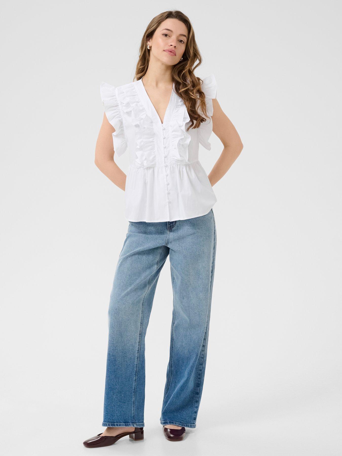 front image of kaffe-kagerid-flounce-top-white