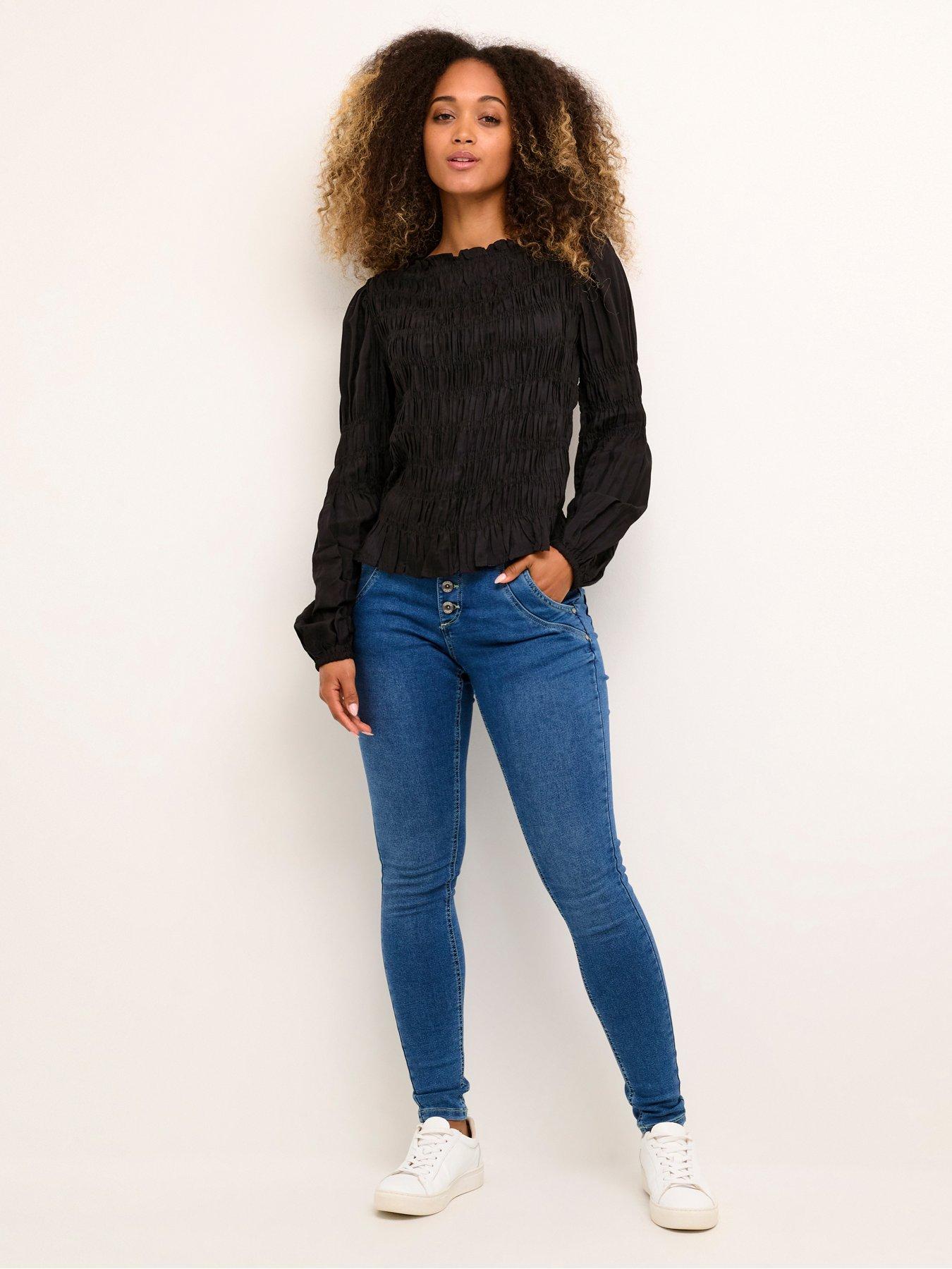 Cream Henva Smock Blouse - Black