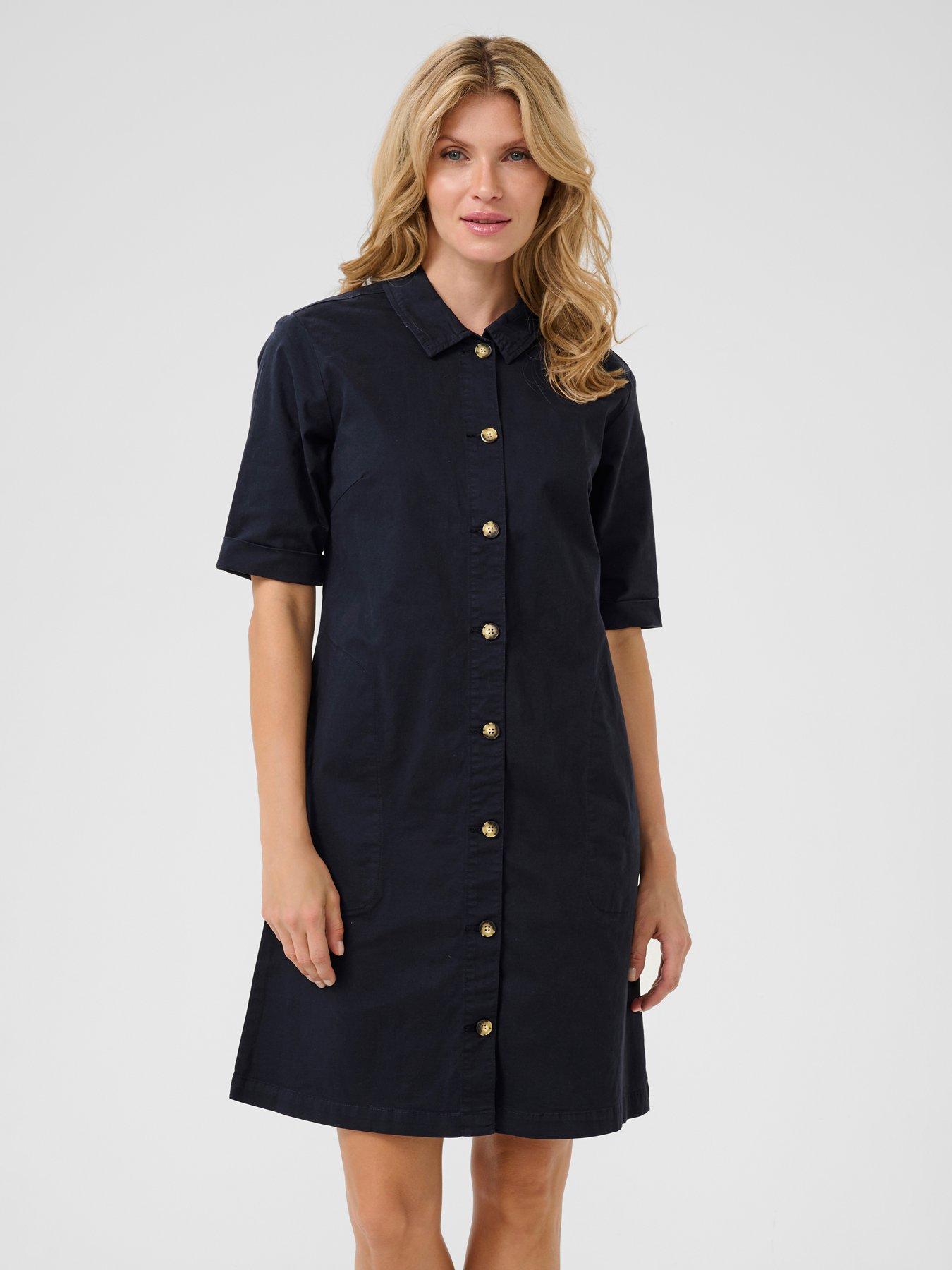 Cream Crberta Twill Dress - Blue