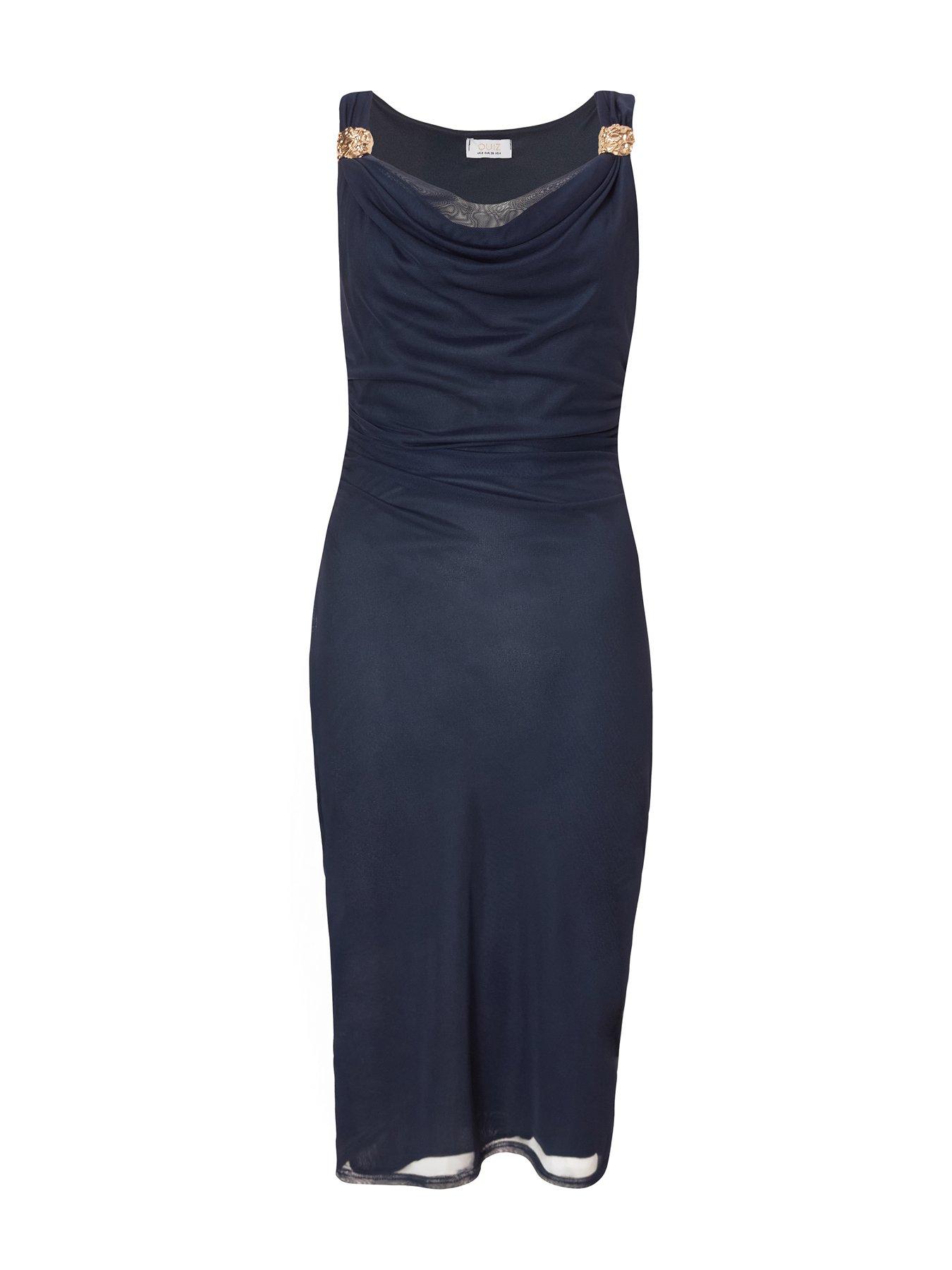 Image 4 of 6 of Quiz Navy Mesh Buckle Detail Midi Dress