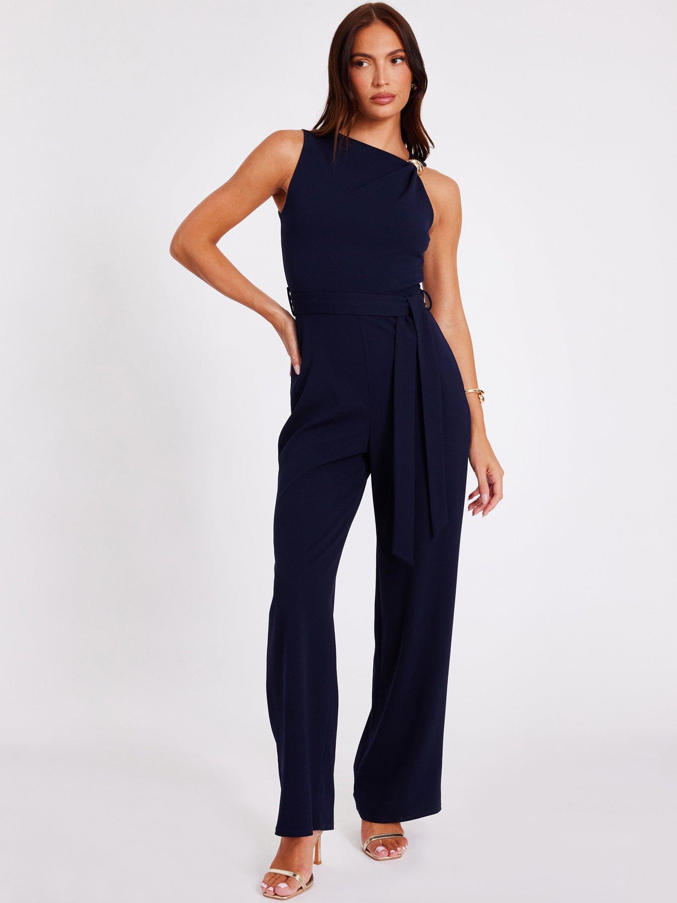 Quiz Navy Buckle Detail Jumpsuit