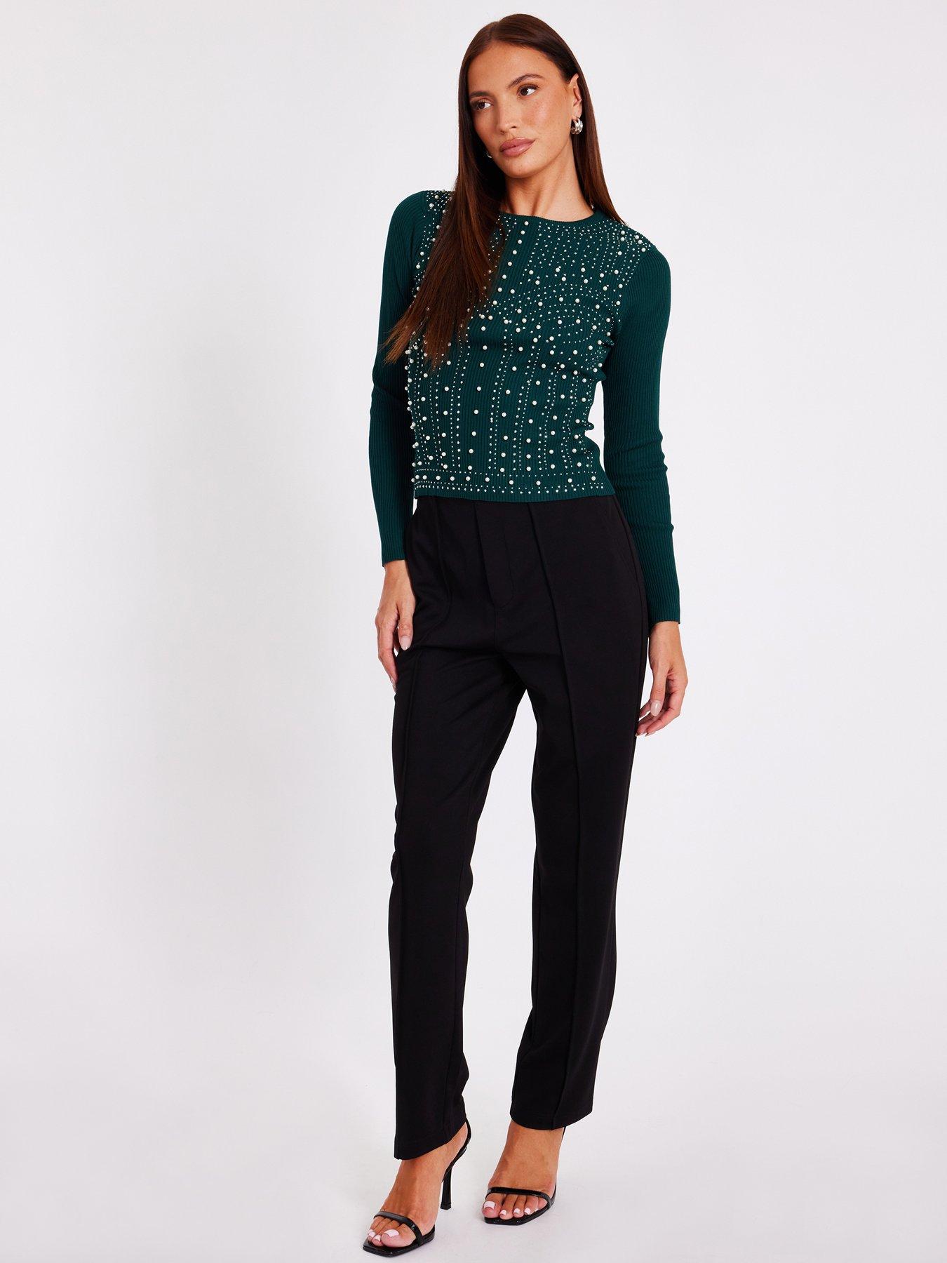  image of quiz-green-embellished-long-sleeve-top