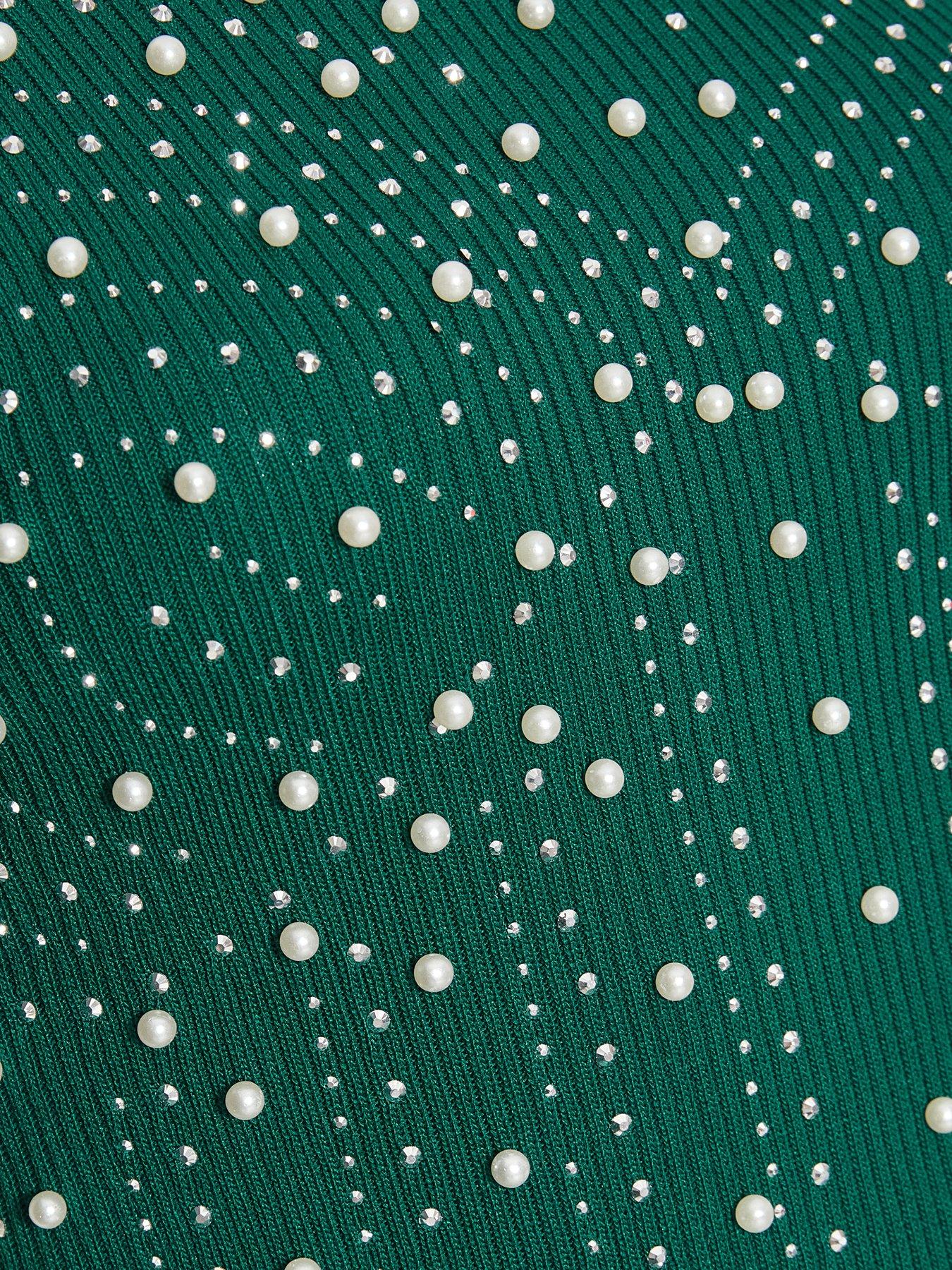  image of quiz-green-embellished-long-sleeve-top