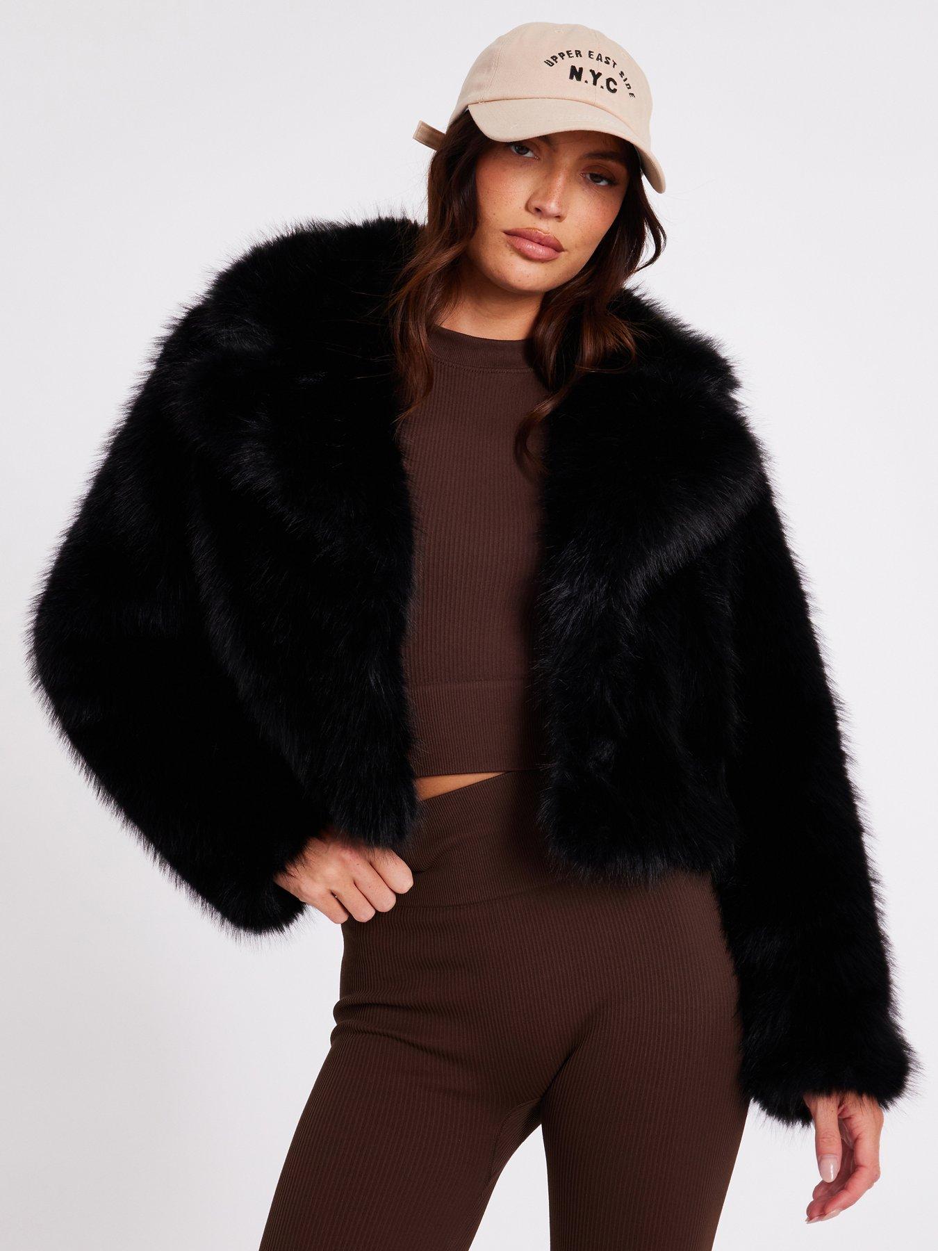 Quiz Black Faux Fur Cropped Jacket