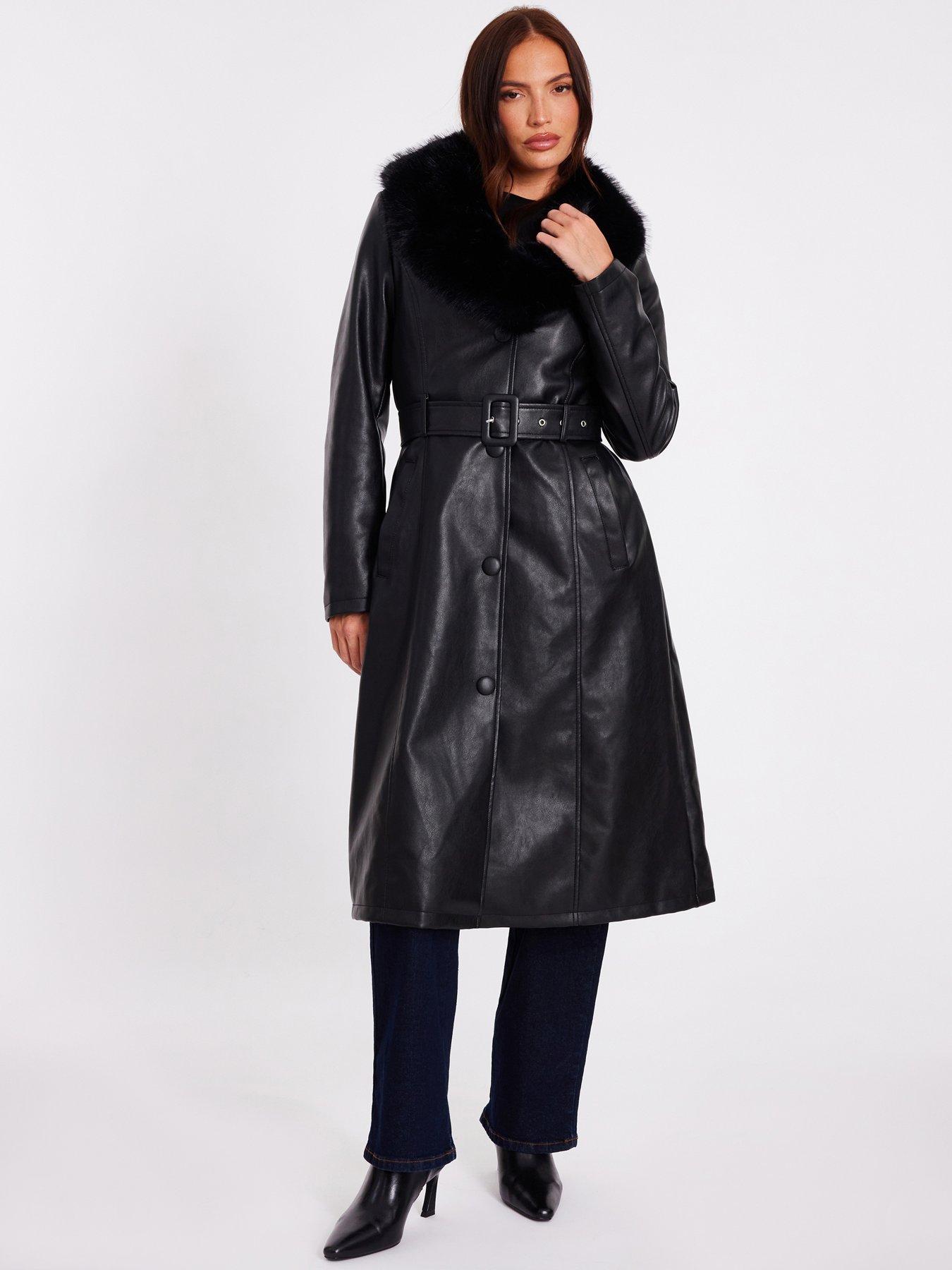  image of quiz-black-faux-leather-trench-coat