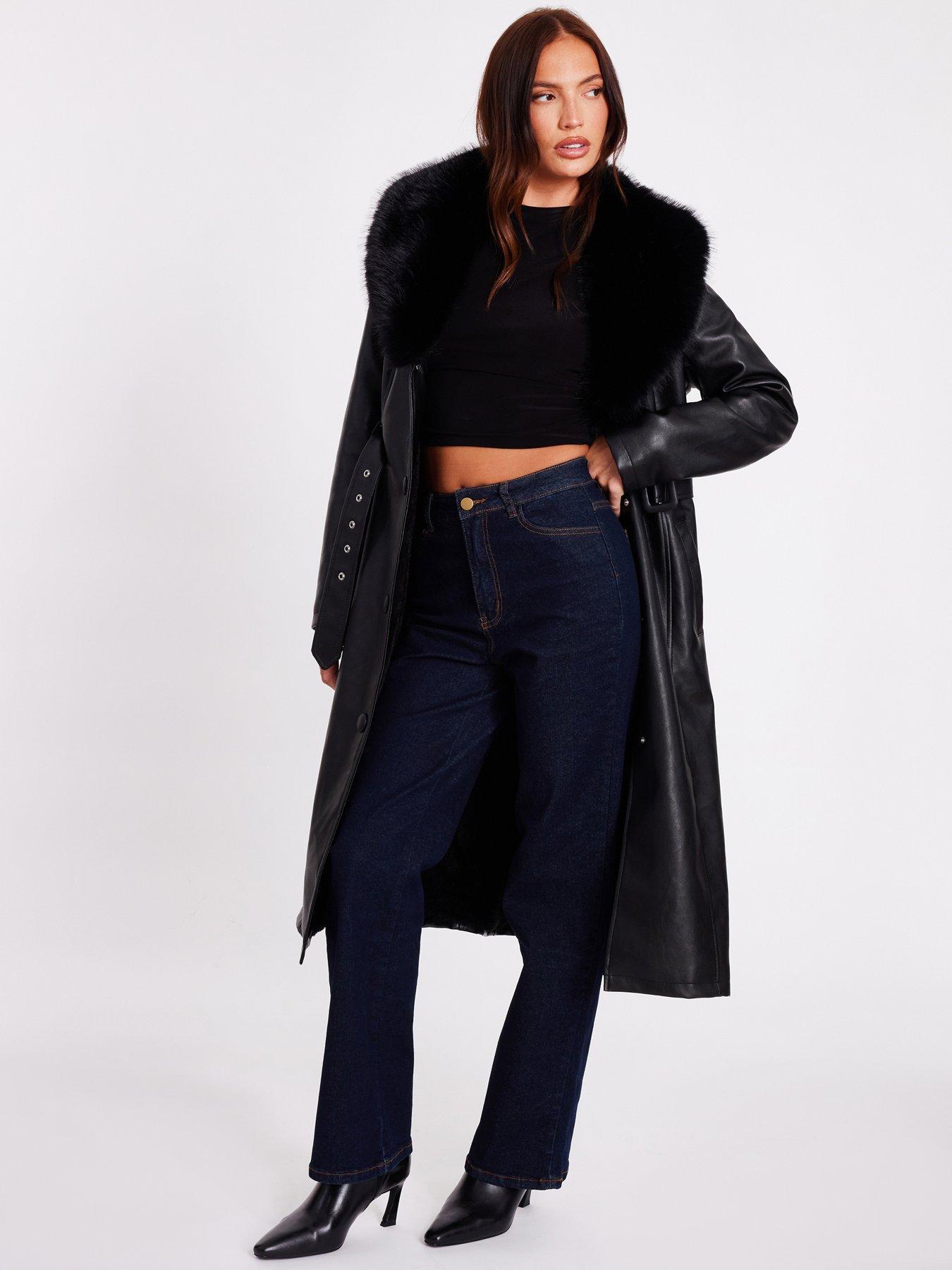  image of quiz-black-faux-leather-trench-coat