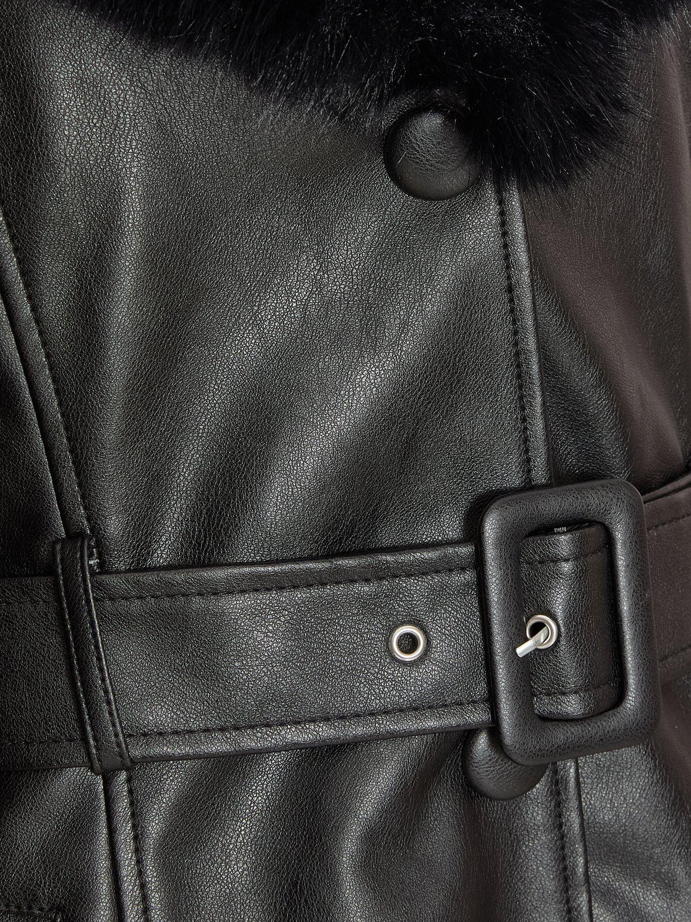  image of quiz-black-faux-leather-trench-coat