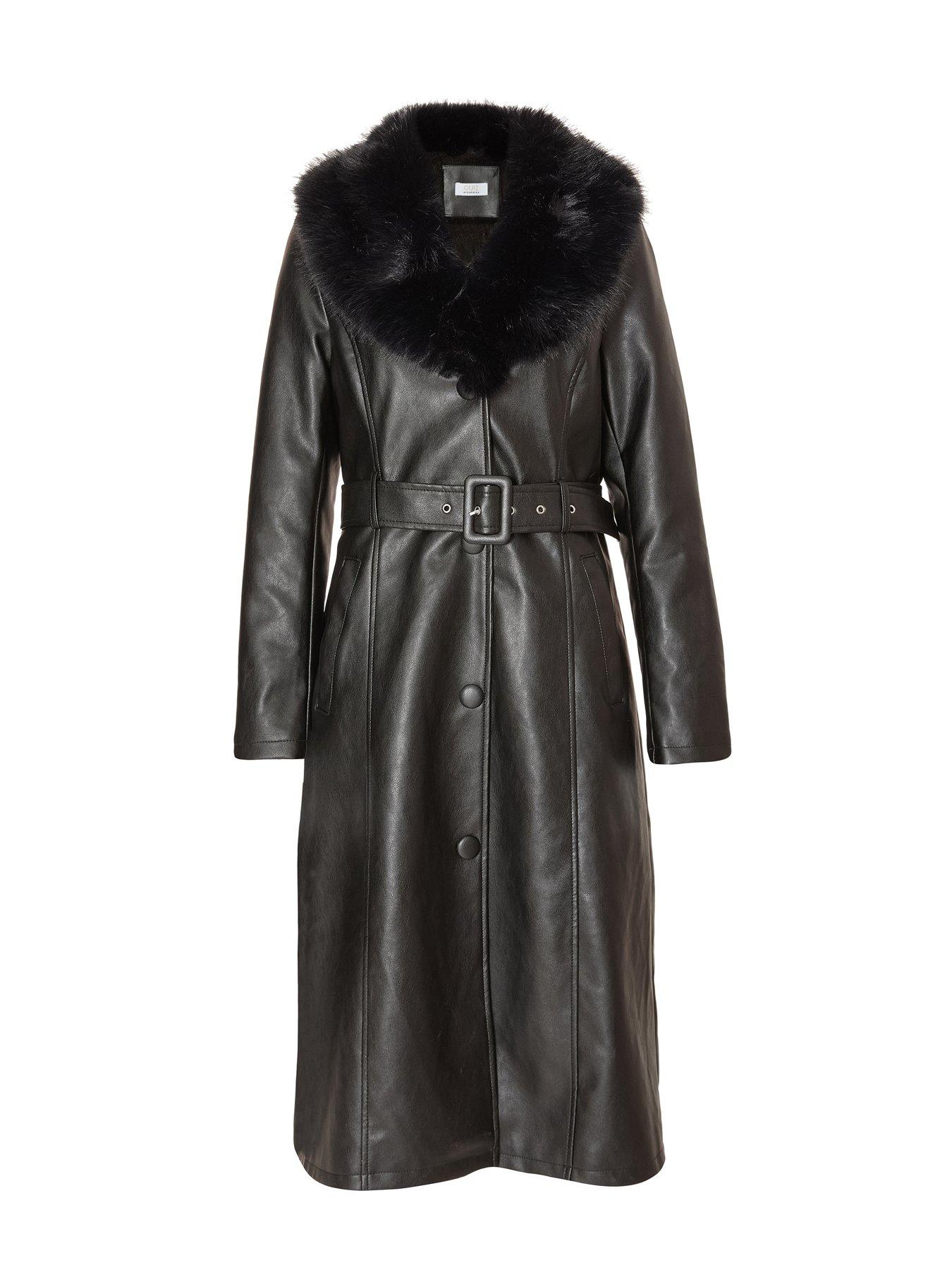 image of quiz-black-faux-leather-trench-coat