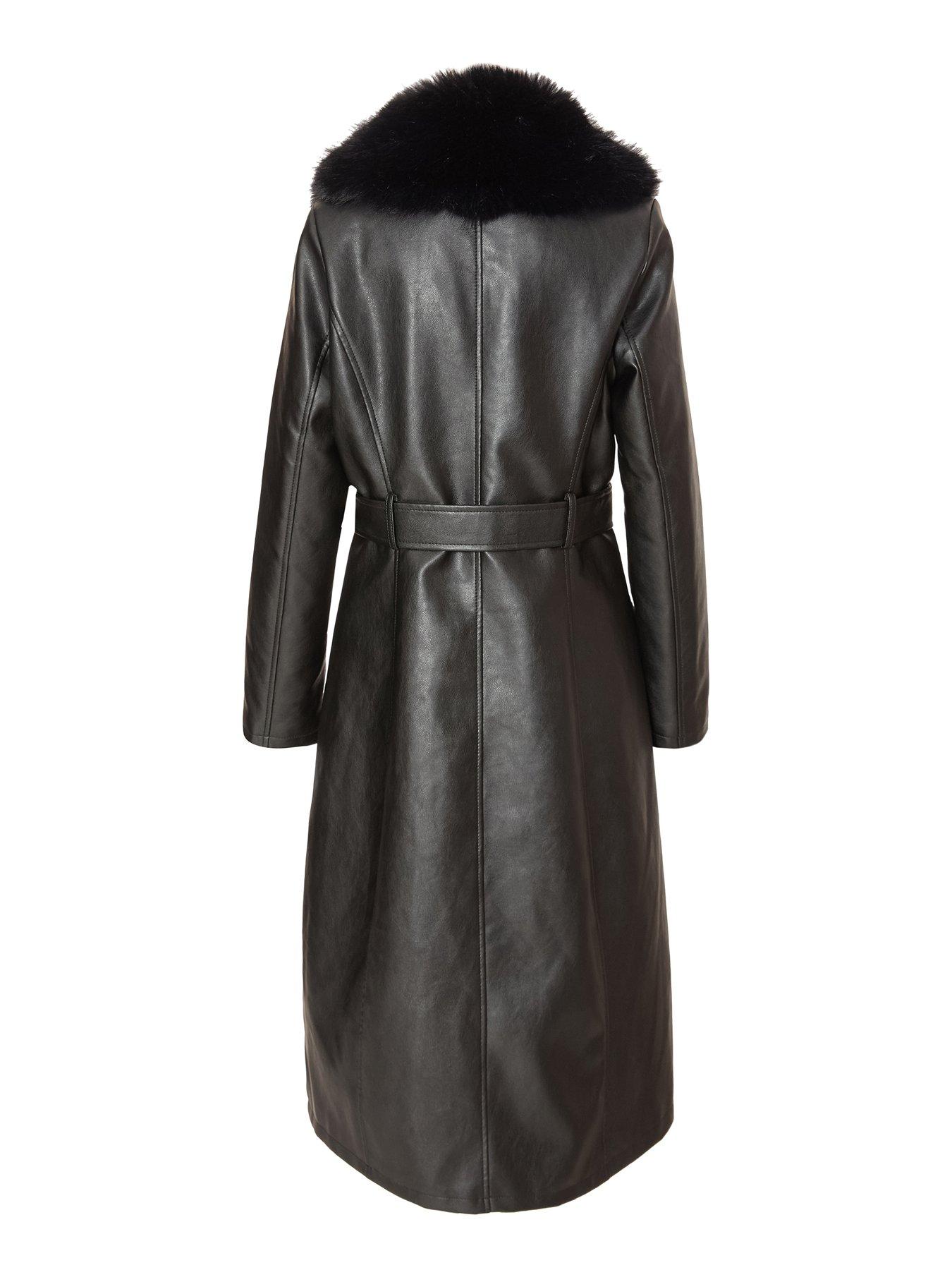  image of quiz-black-faux-leather-trench-coat