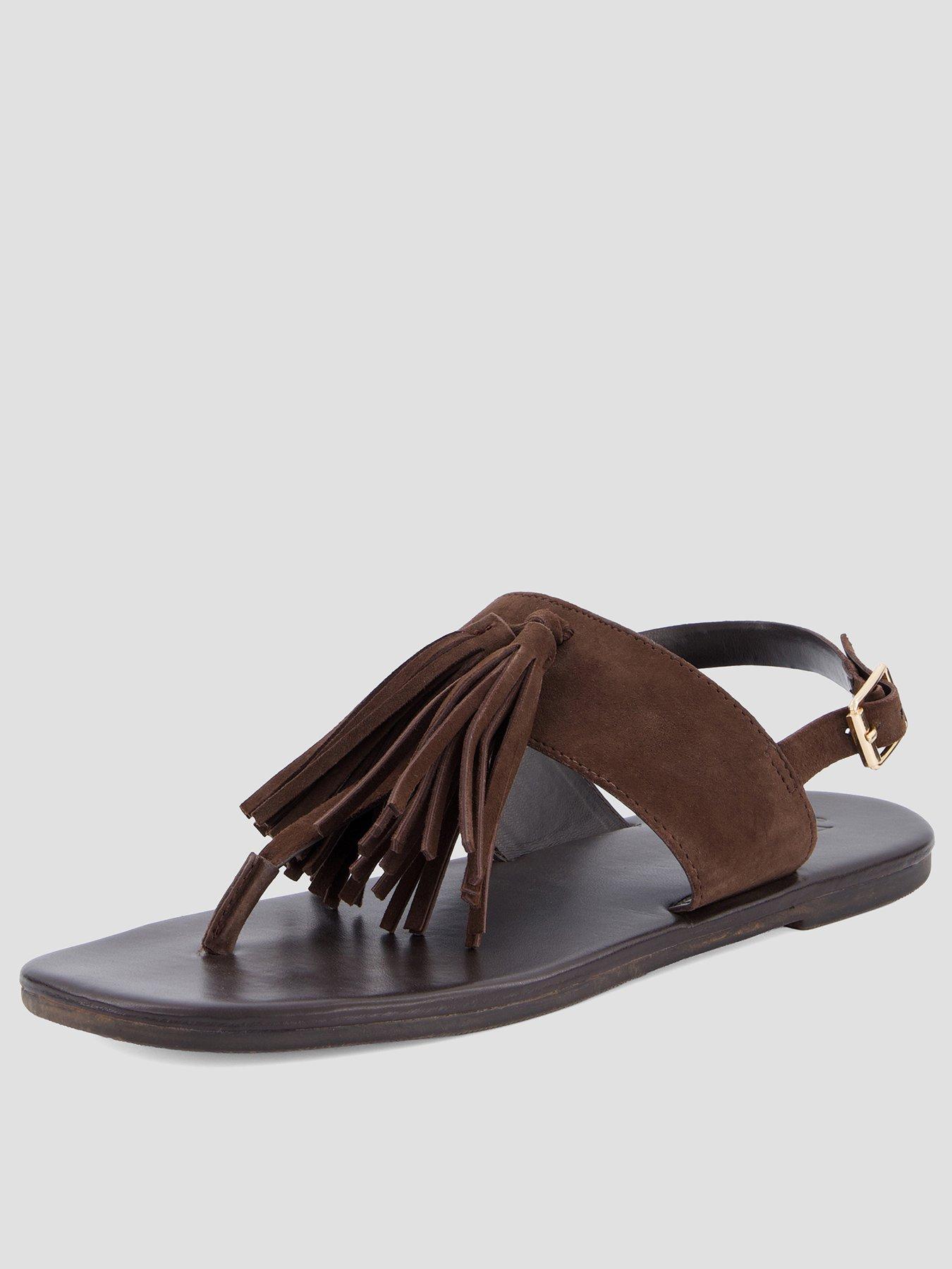 The Very Collection Suede Thong Flat Sandal With Tassle Detail - Chocolate