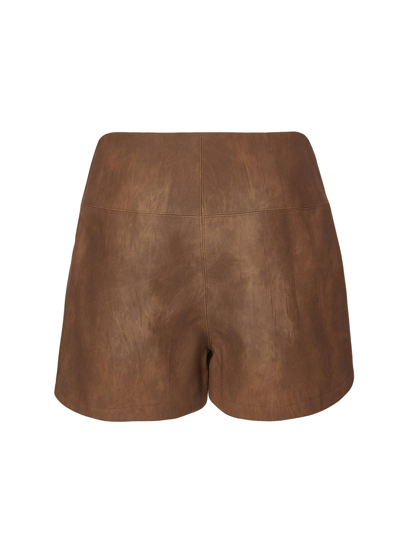  image of quiz-brown-studded-faux-leather-skort