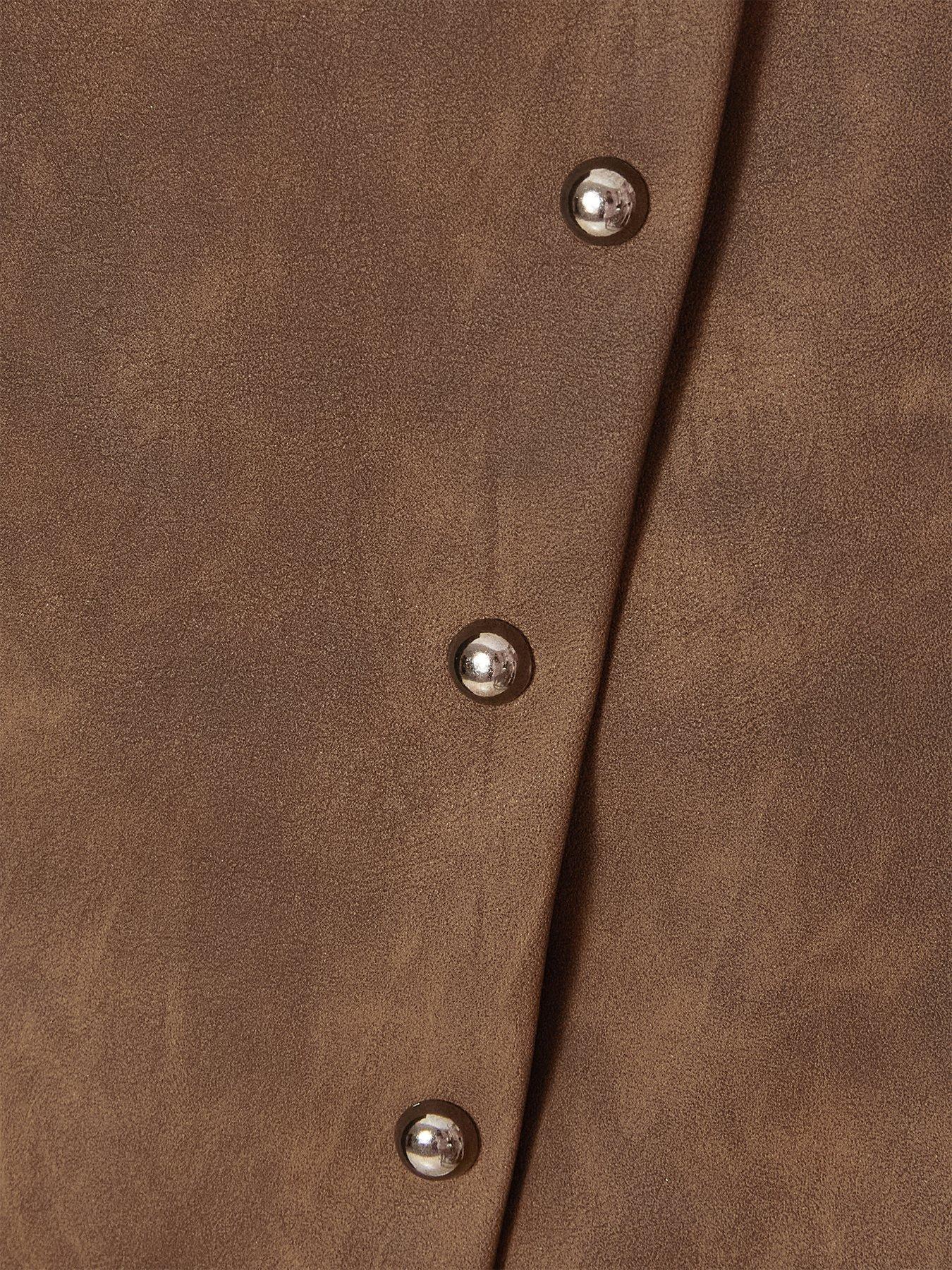  image of quiz-brown-studded-faux-leather-skort