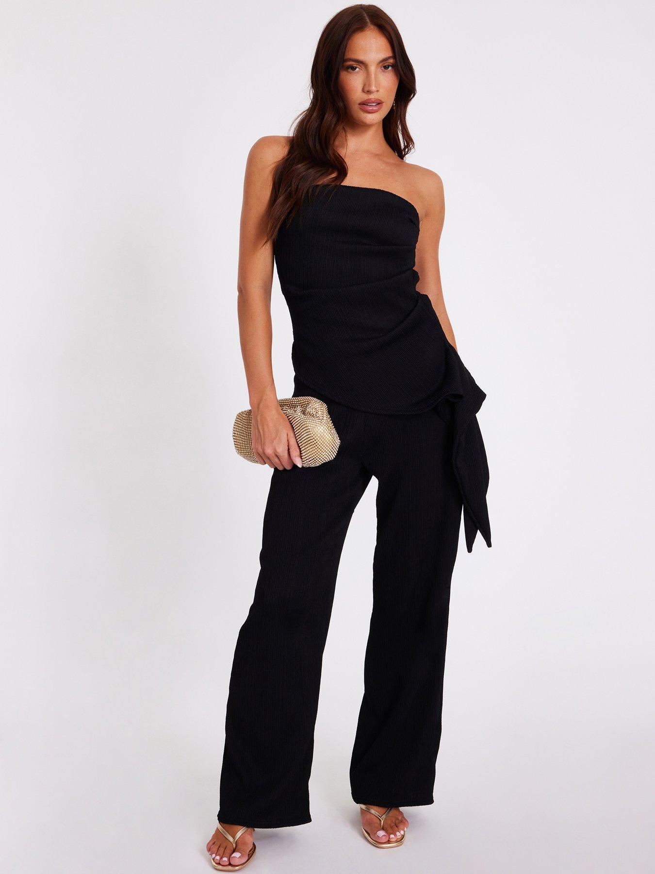 Quiz Black Textured Palazzo Trousers