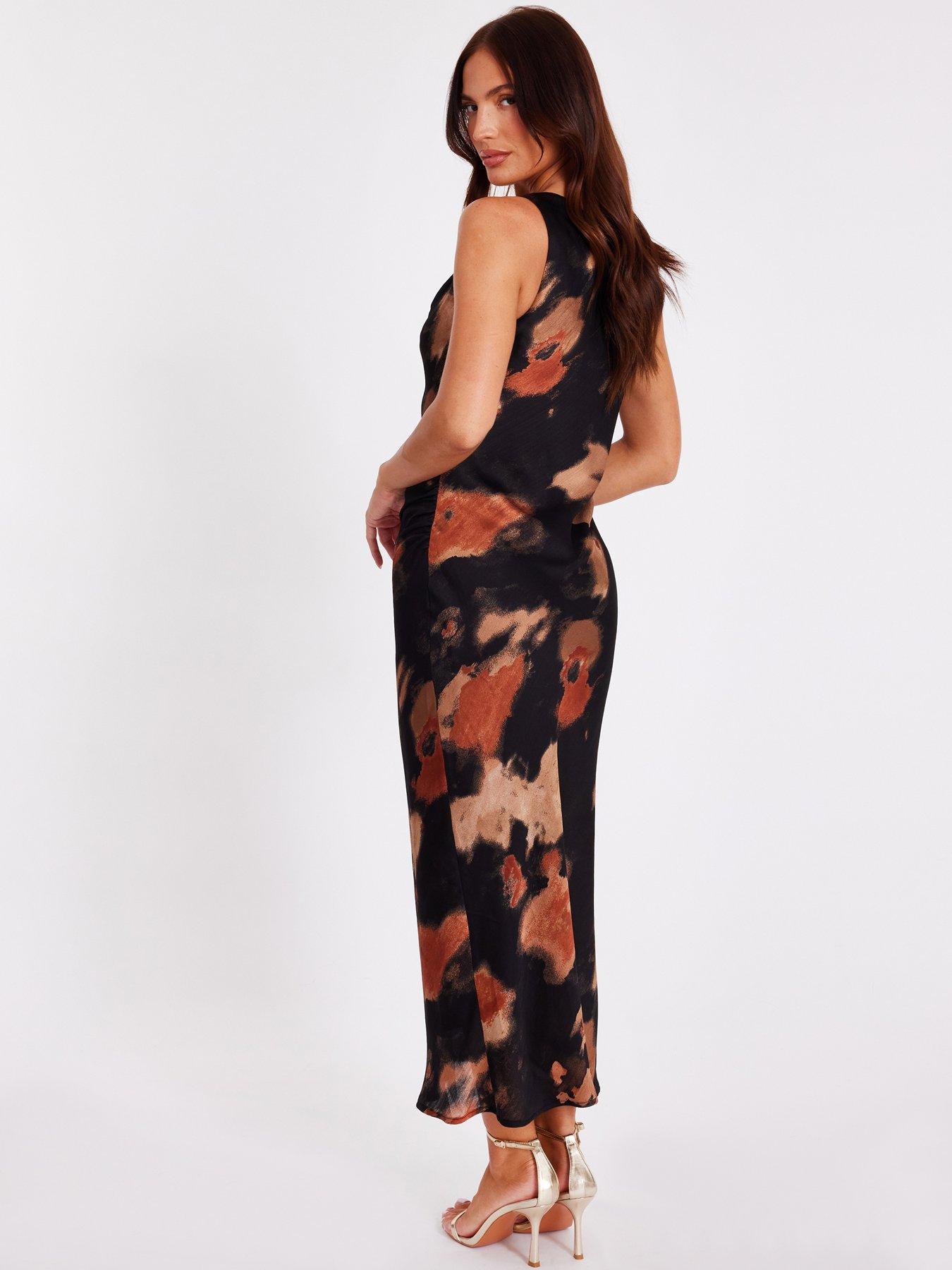 Image 2 of 6 of Quiz Black Printed Cowl Neck Midaxi Dress