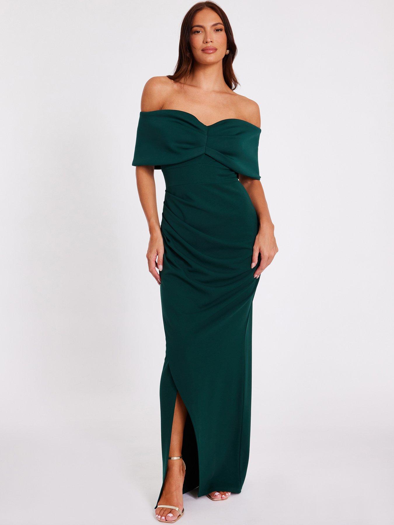 Quiz Bottle Green Bardot Wrap Maxi Dress