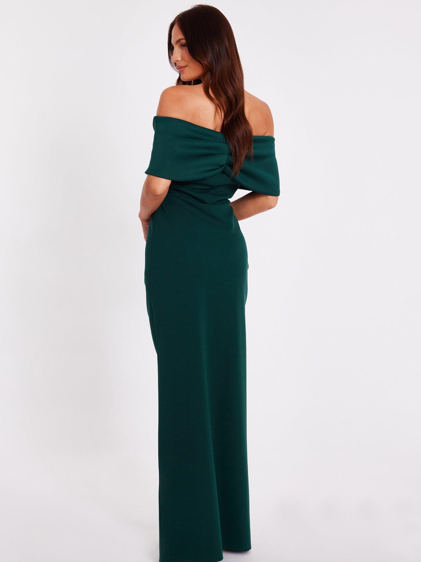 Quiz Bottle Green Bardot Wrap Maxi Dress | Littlewoods