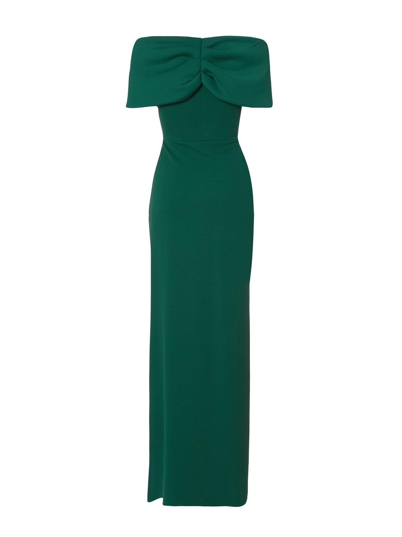 slim fit dress slacks Green Bardot Maternity Dress, Off The Shoulder, Baby Shower, Pregnant Guest Medium / Green