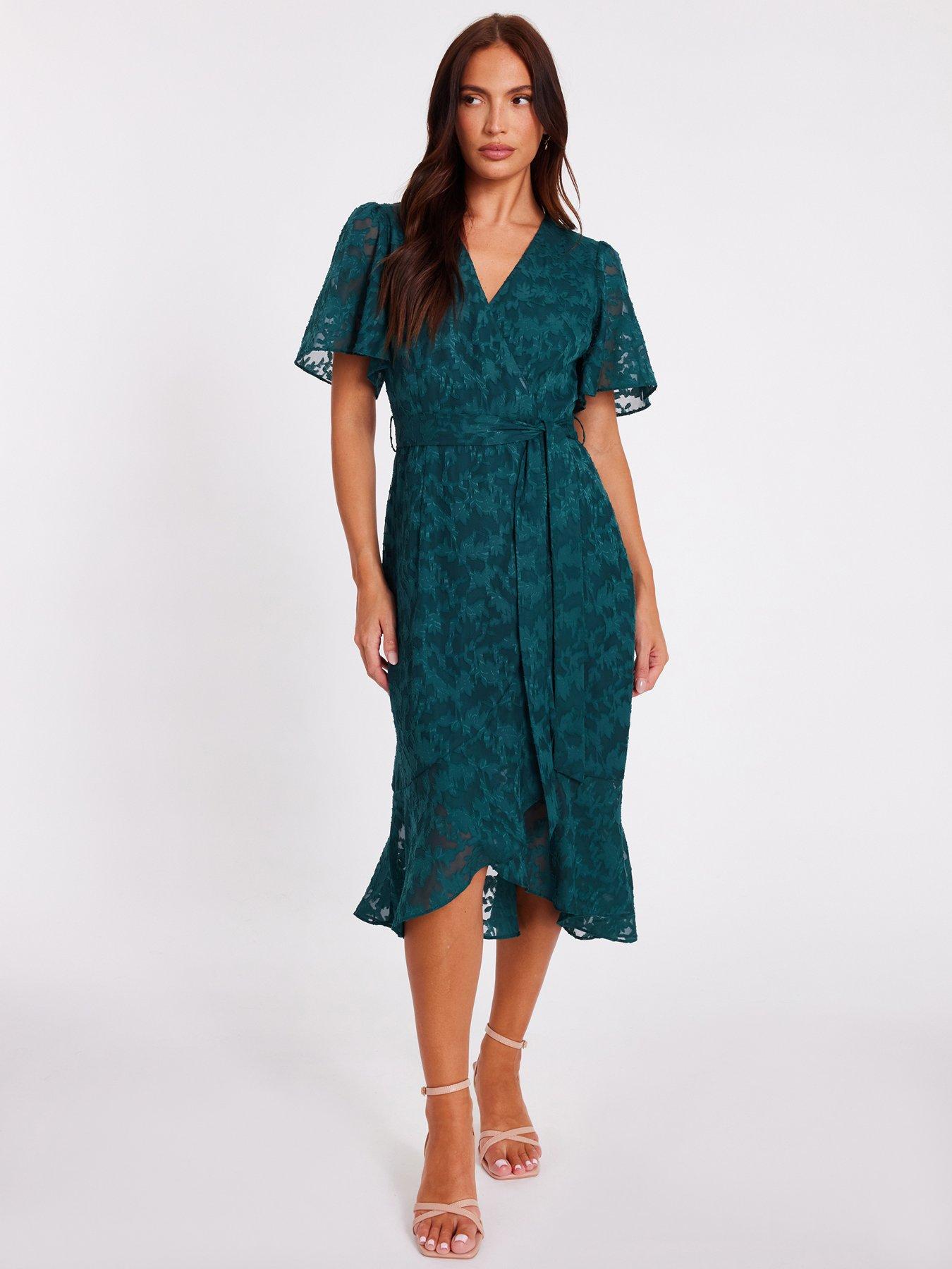 Quiz Green Jacquard Wrap Midi Dress