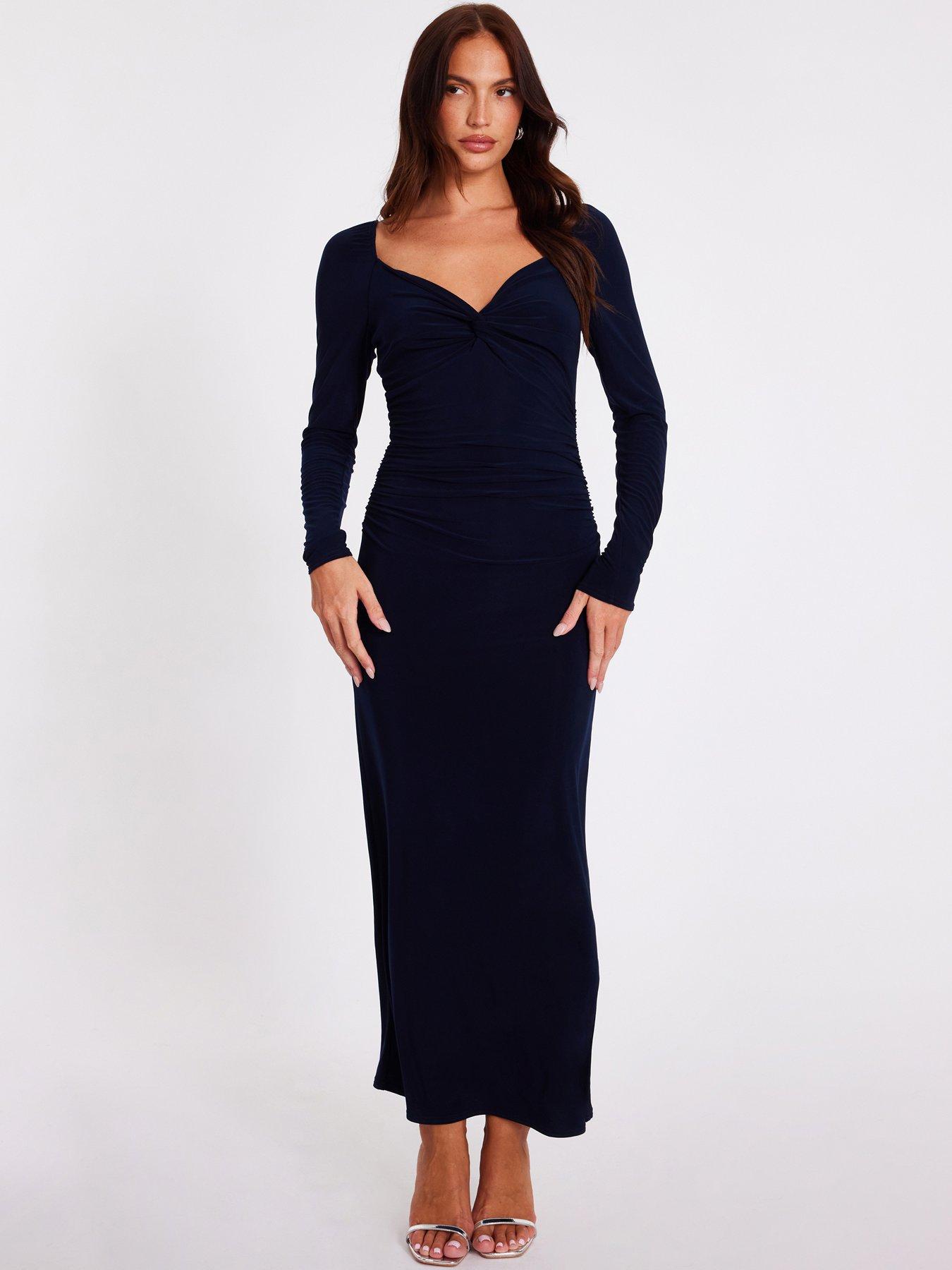 Quiz Navy Knot Front Midaxi Dress